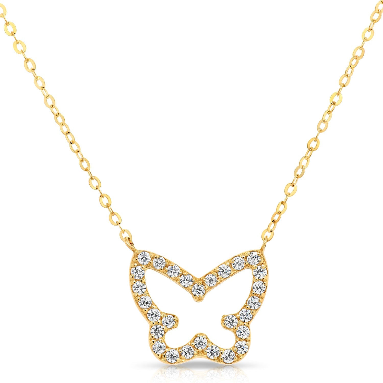 14k Yellow Gold Butterfly Necklace. Adjustable 16-18