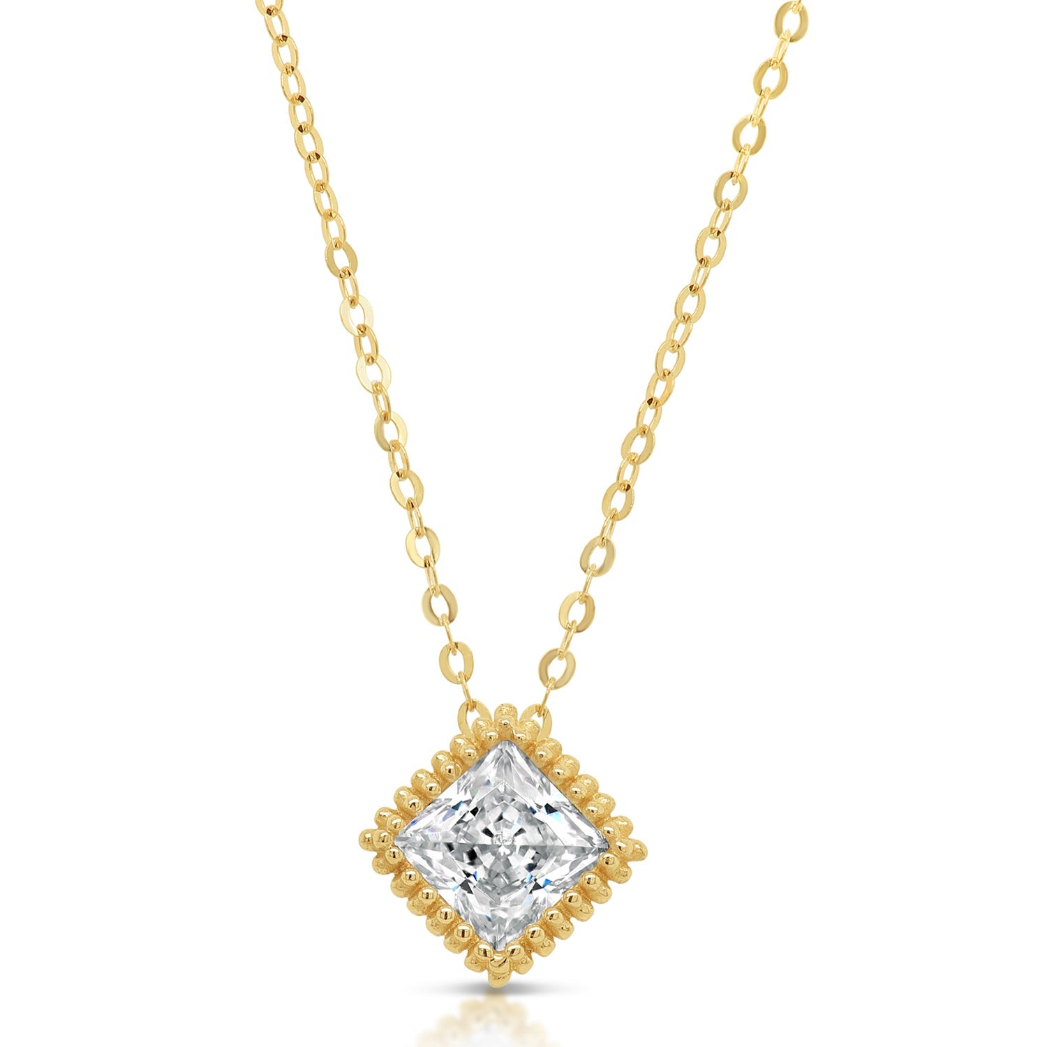 14K Yellow Gold Princess Necklace. Diamond Shape