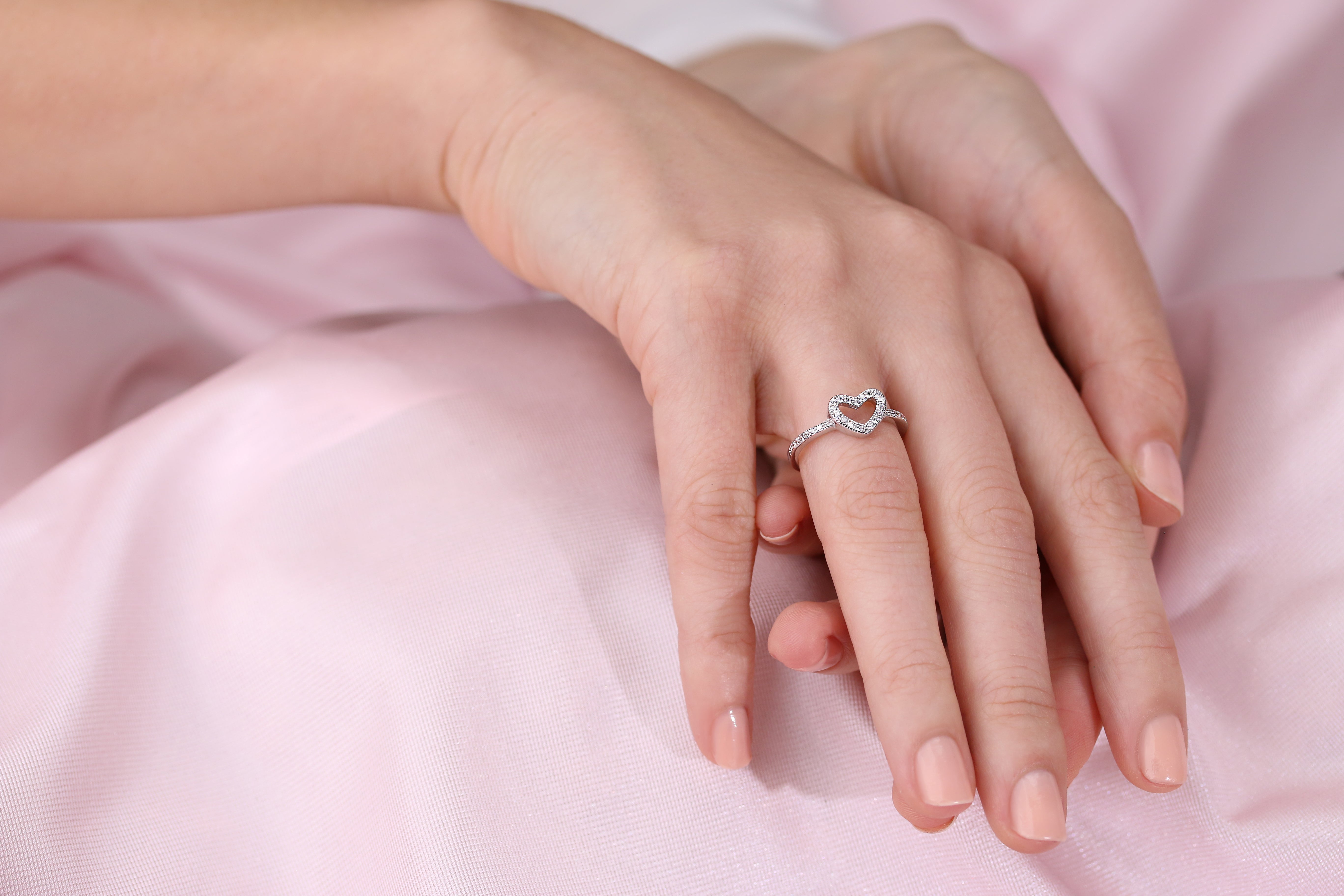 CZ Open Heart Ring In Sterling Silver