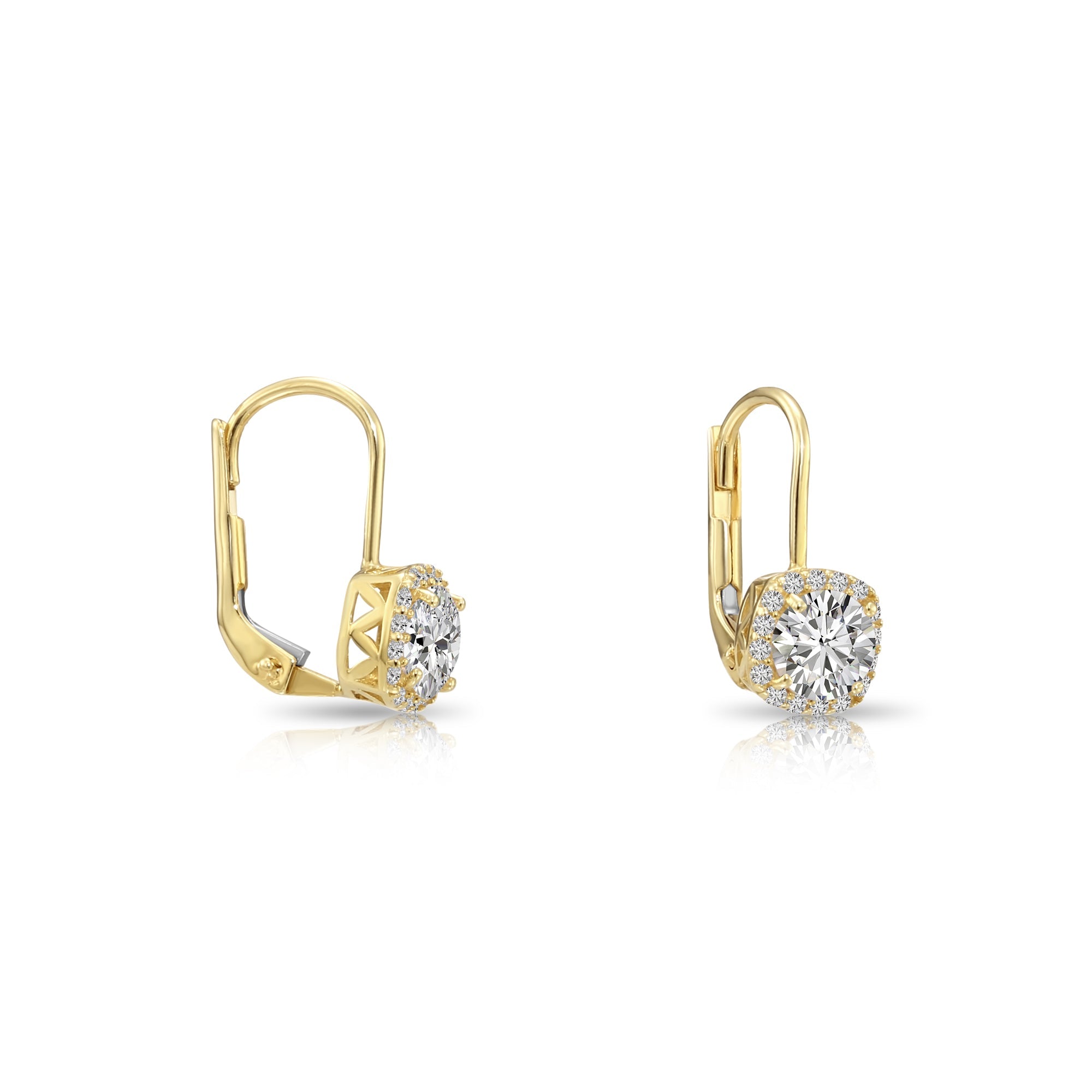 14K Gold Cushion-Shaped Halo Drop Earrings With Lever backs