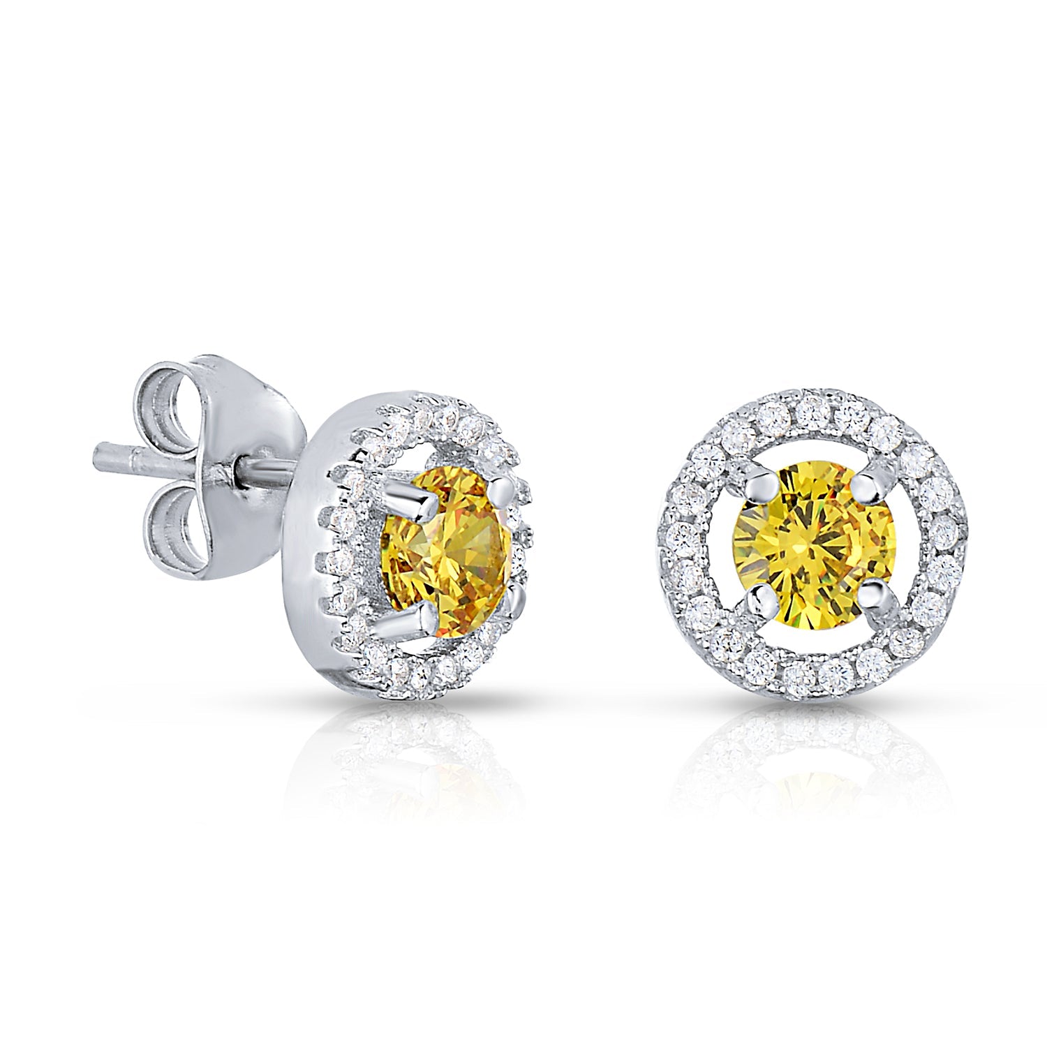 CZ Birthstone Halo Stud Earrings - Available in all 12 colors in Sterling Silver