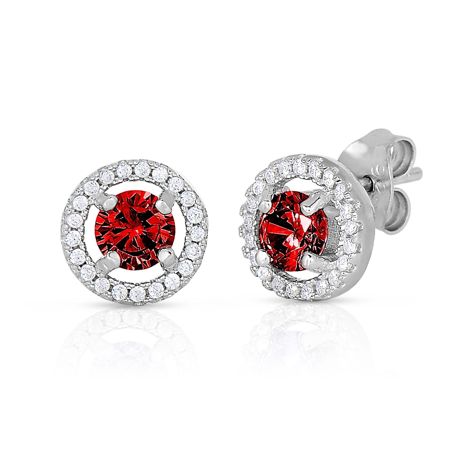 CZ Birthstone Halo Stud Earrings - Available in all 12 colors in Sterling Silver