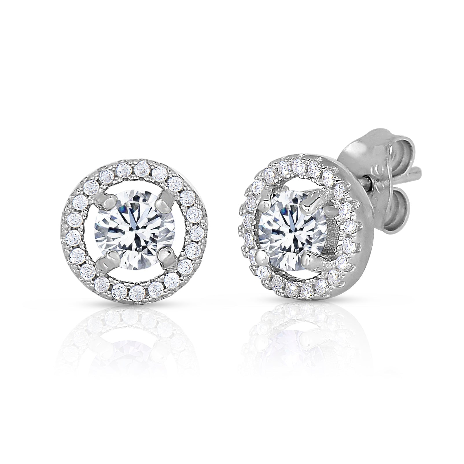 CZ Birthstone Halo Stud Earrings - Available in all 12 colors in Sterling Silver