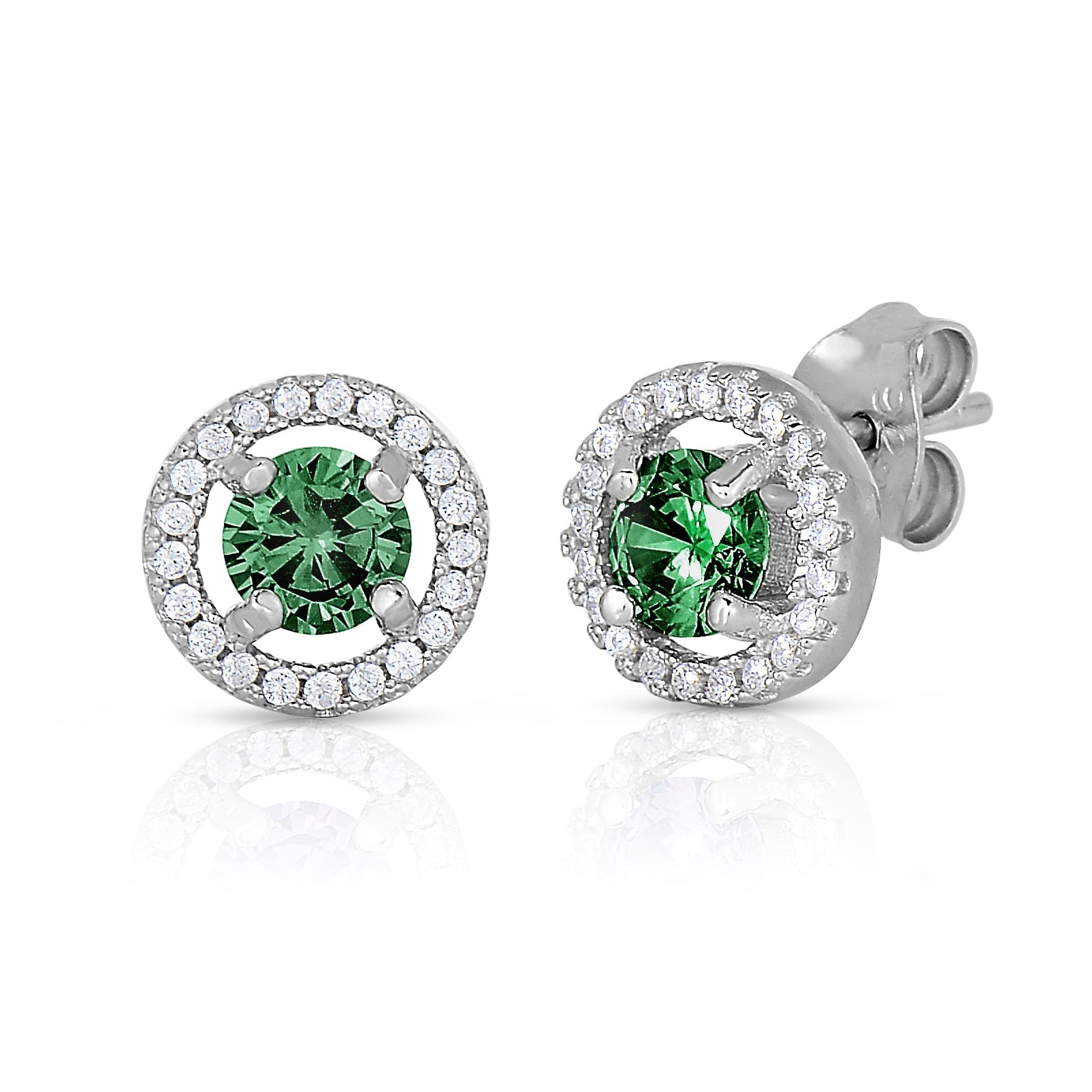 CZ Birthstone Halo Stud Earrings - Available in all 12 colors in Sterling Silver