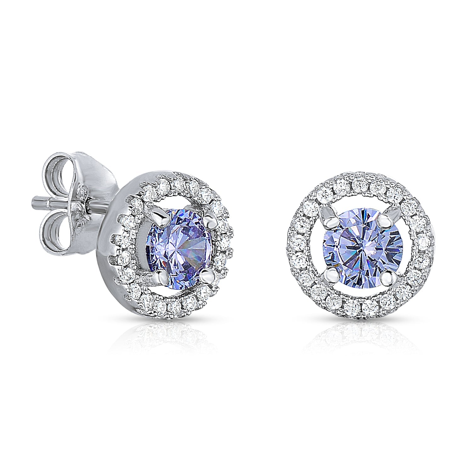 CZ Birthstone Halo Stud Earrings - Available in all 12 colors in Sterling Silver