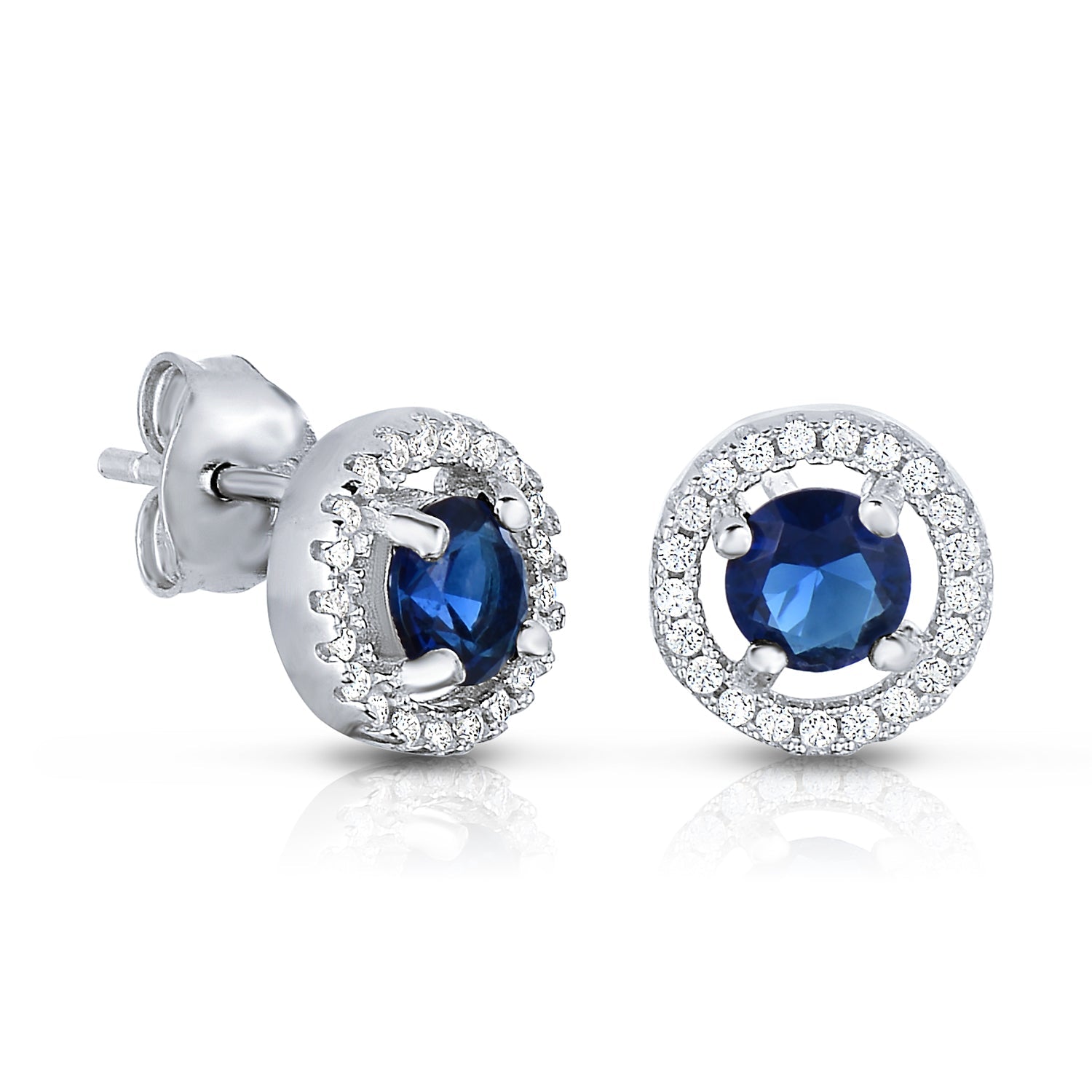 CZ Birthstone Halo Stud Earrings - Available in all 12 colors in Sterling Silver