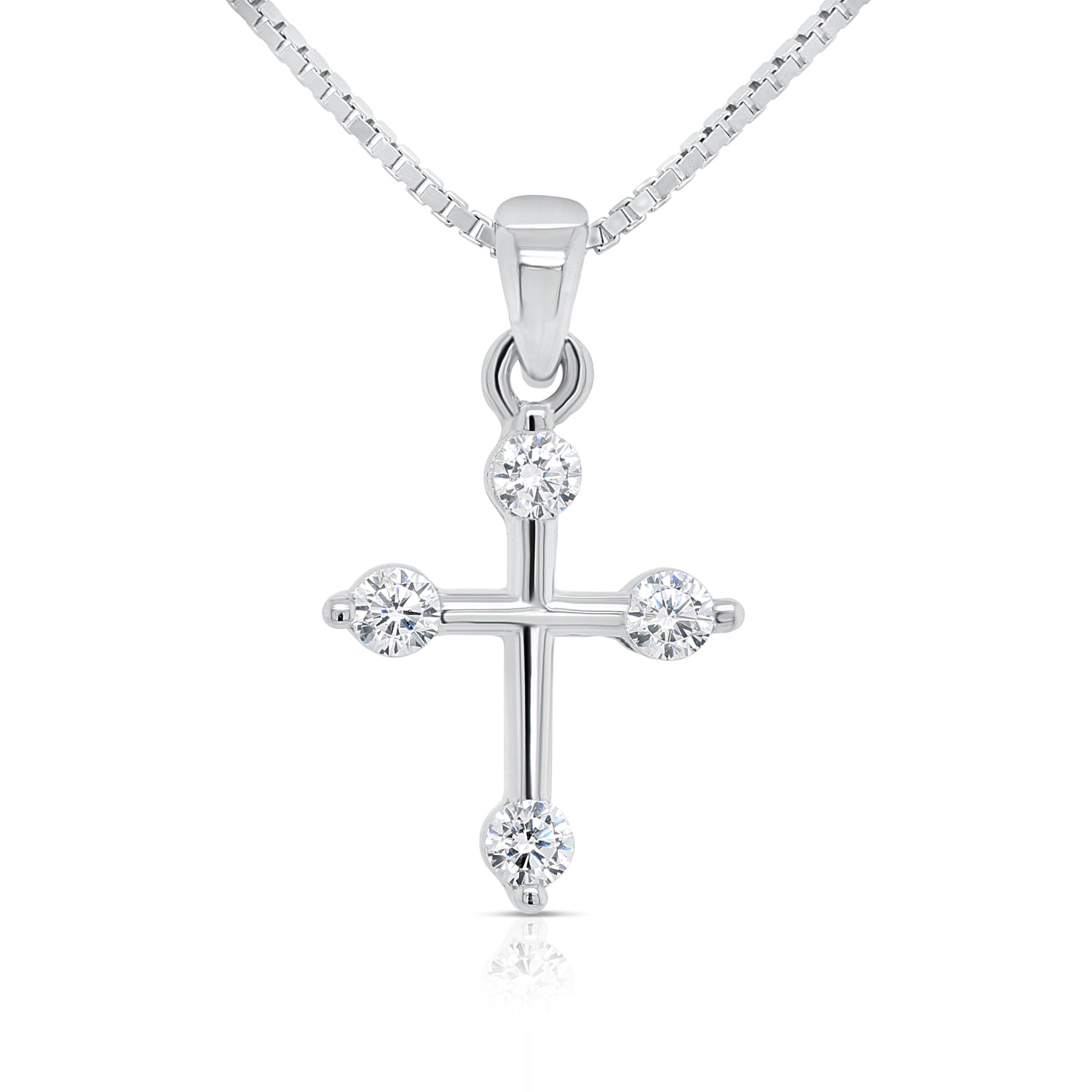 CZ Tiny Cross Charm Necklace in in Sterling Silver