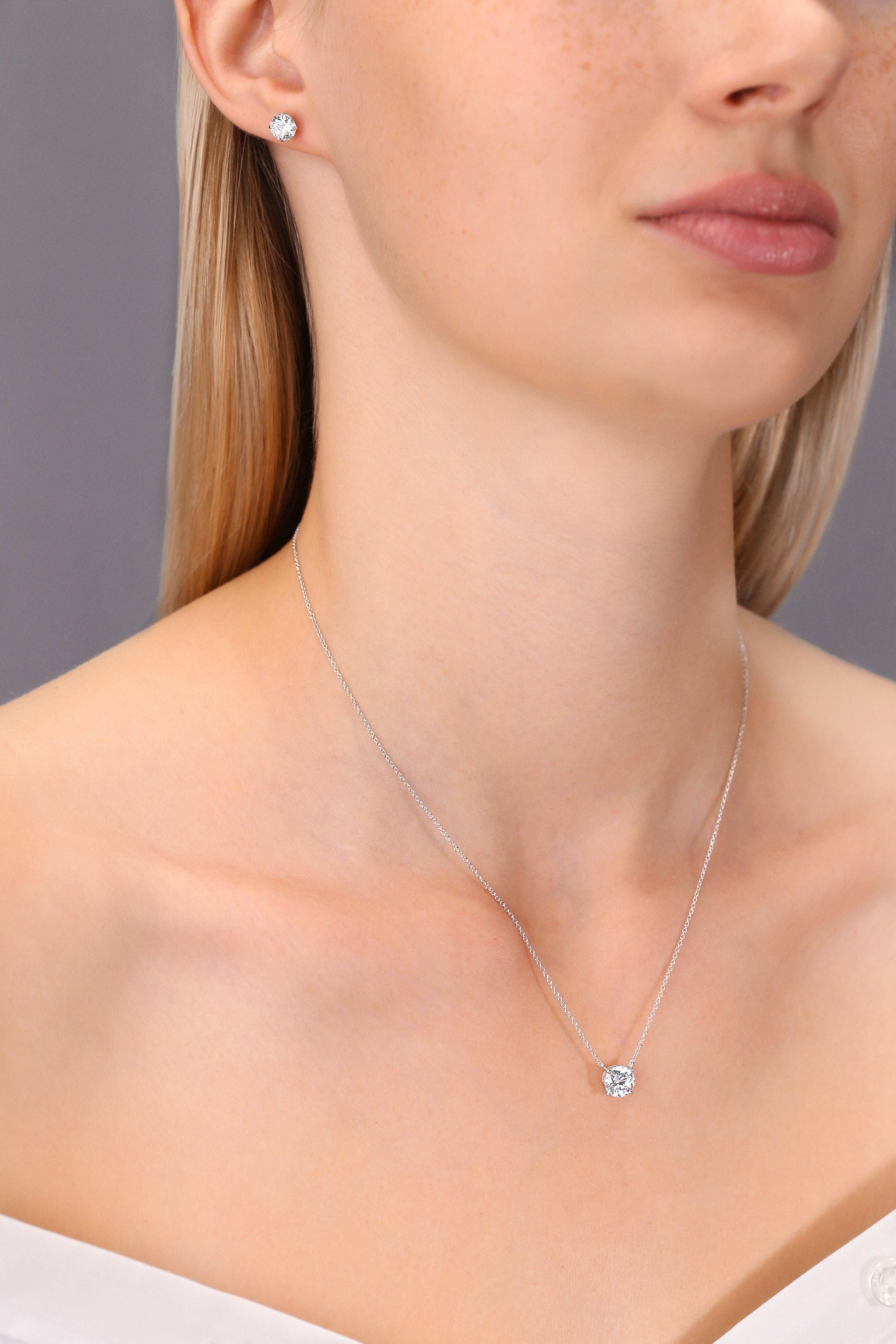 CZ Round Solitaire Necklace in Sterling Silver