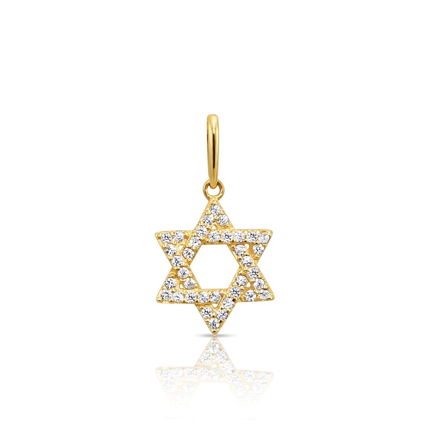 14K Solid Yellow Gold Star Of David Pendant. With 18 Cable Chain Necklace