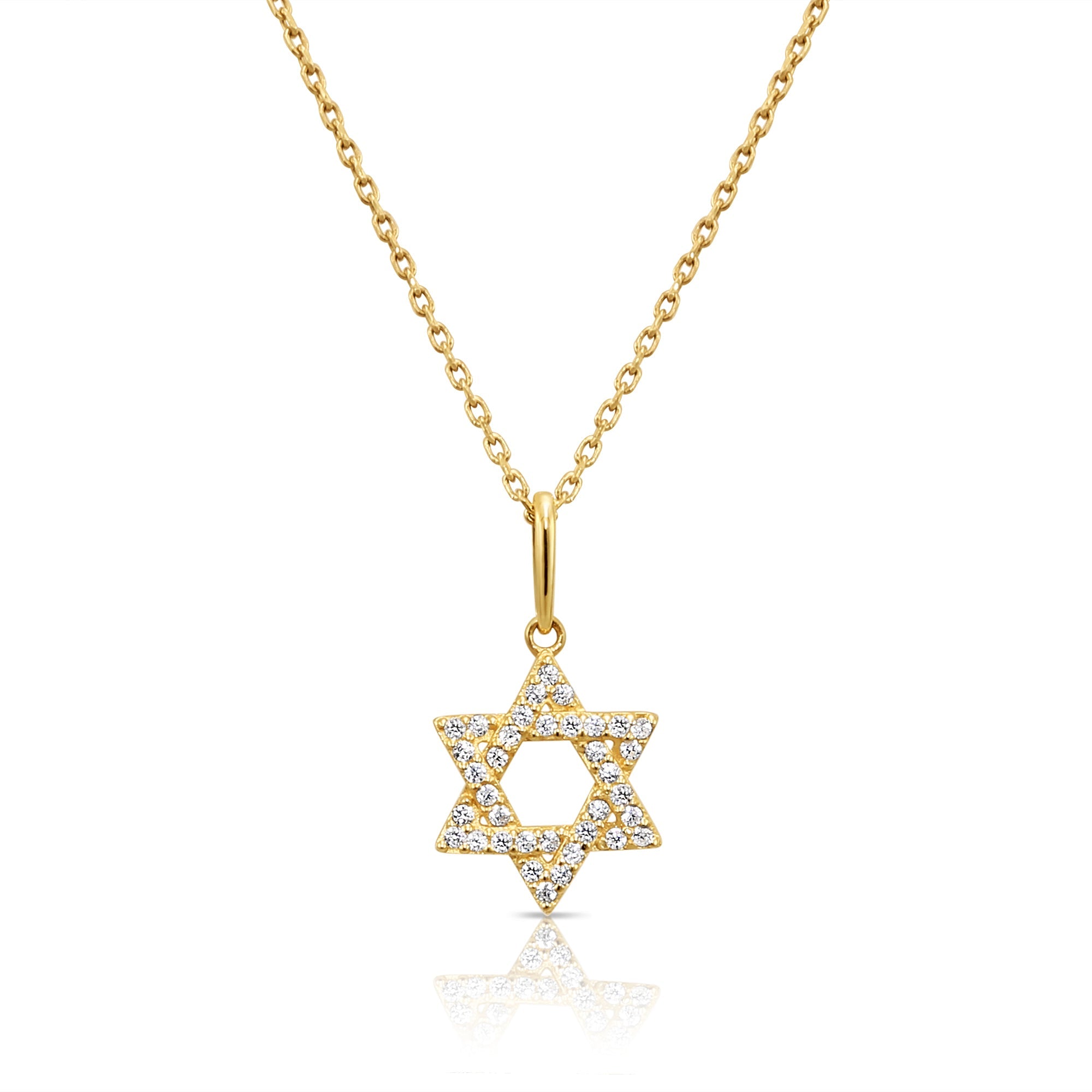 14K Solid Yellow Gold Star Of David Pendant. With 18 Cable Chain Necklace