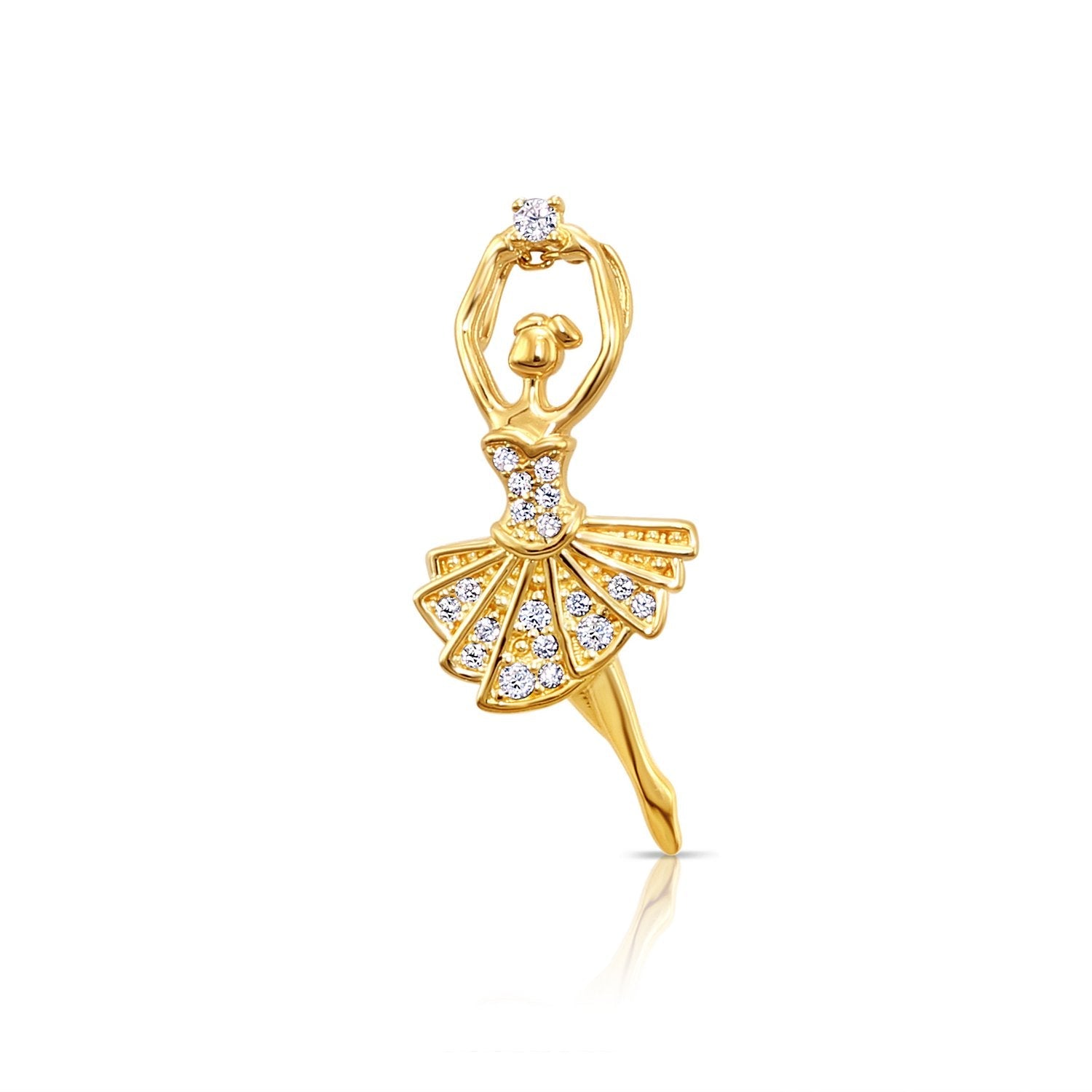 14K Solid Yellow Gold Ballerina Pendant. With 18 Cable Chain Necklace