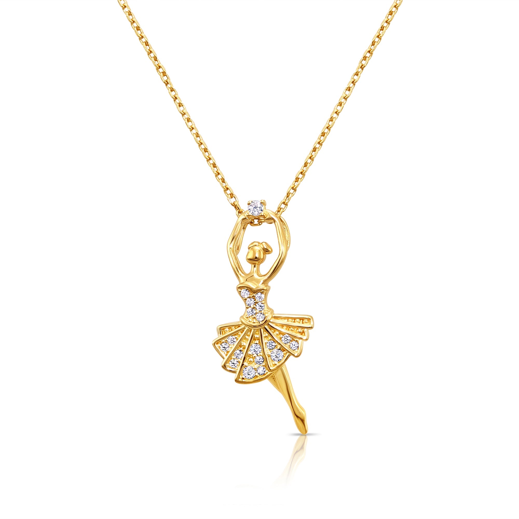 14K Solid Yellow Gold Ballerina Pendant. With 18 Cable Chain Necklace