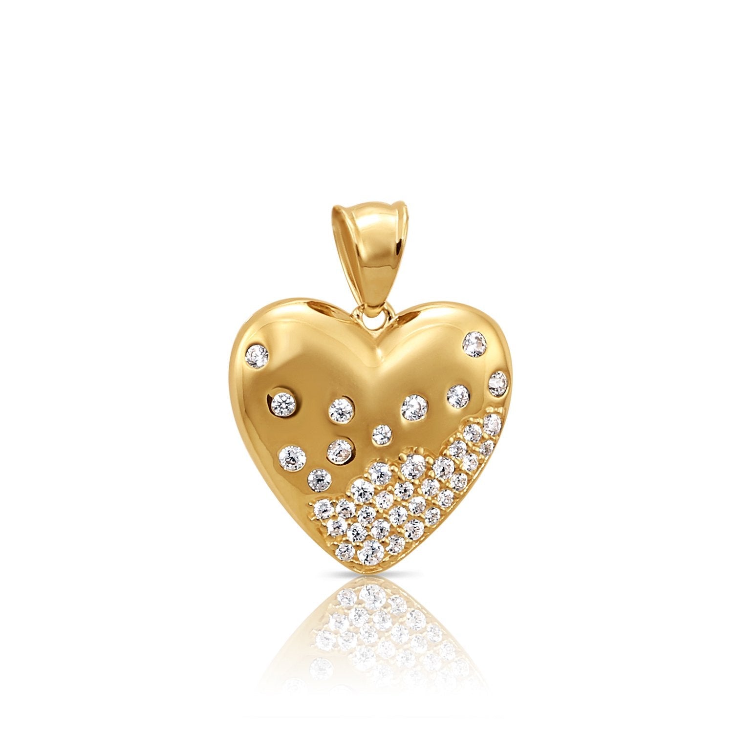 14K Solid Yellow Gold Heart Pendant. With 18 Cable Chain Necklace