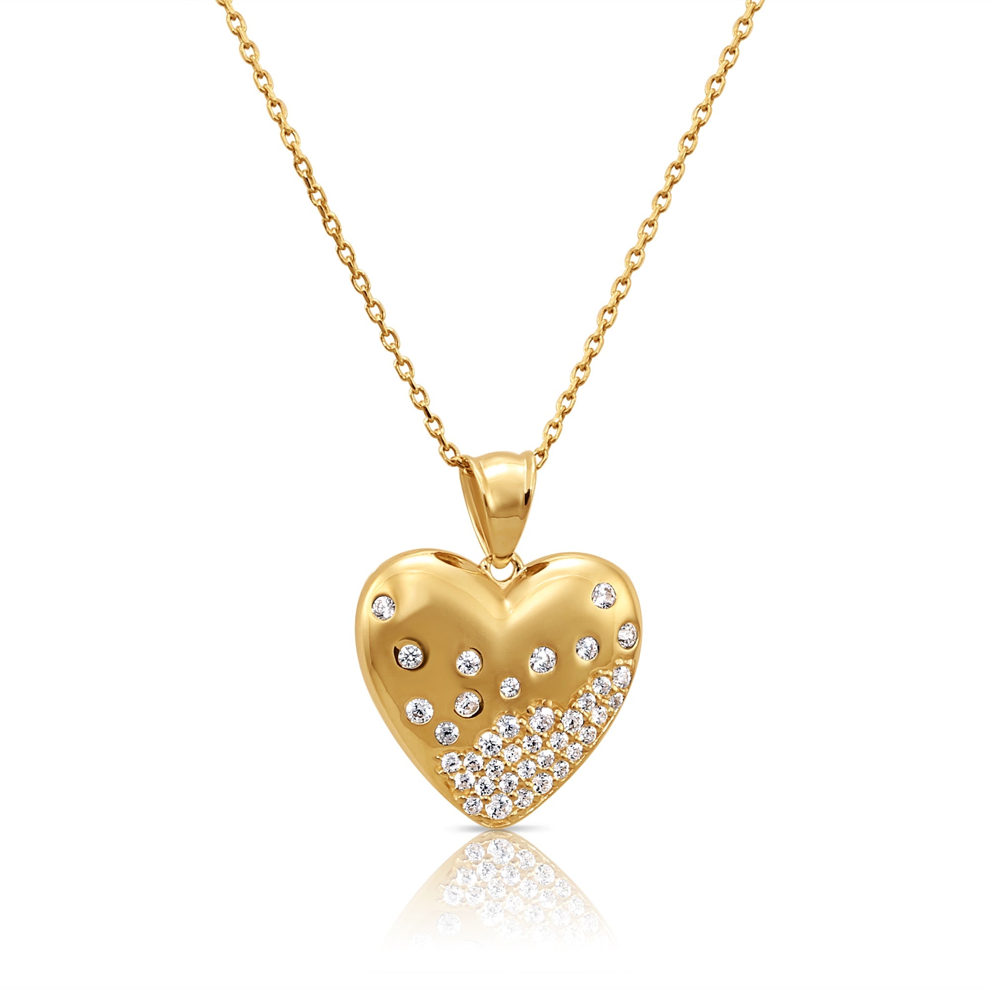 14K Solid Yellow Gold Heart Pendant. With 18 Cable Chain Necklace