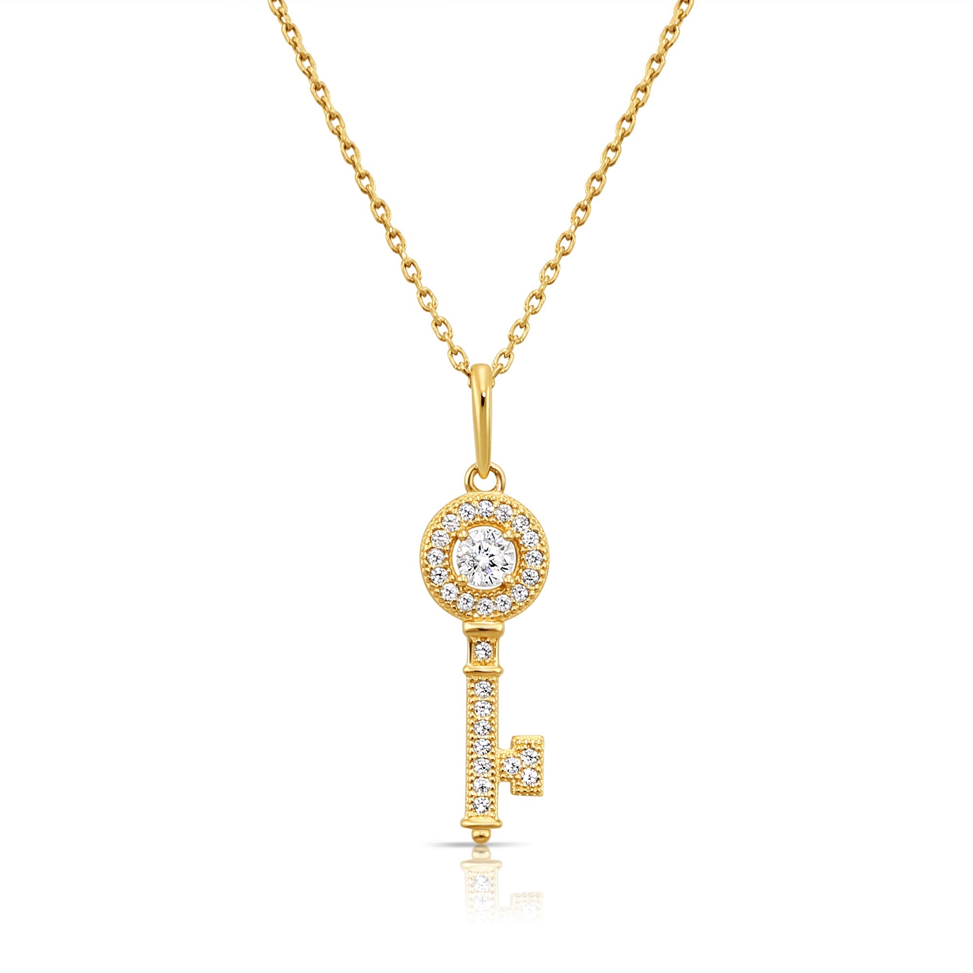 14K Solid Yellow Gold Key Pendant. With 18 Cable Chain Necklace