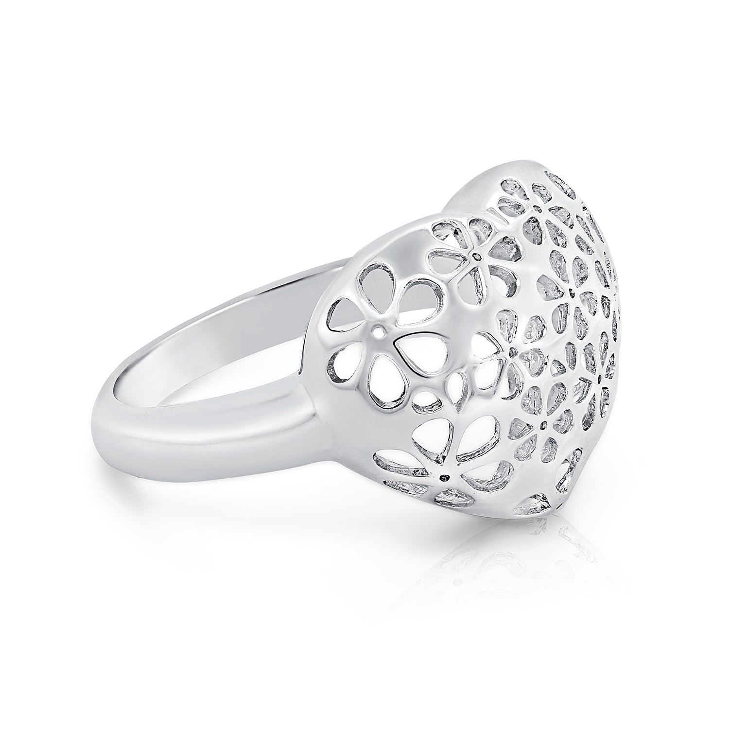 Filigree Floral Heart Ring in Sterling Silver