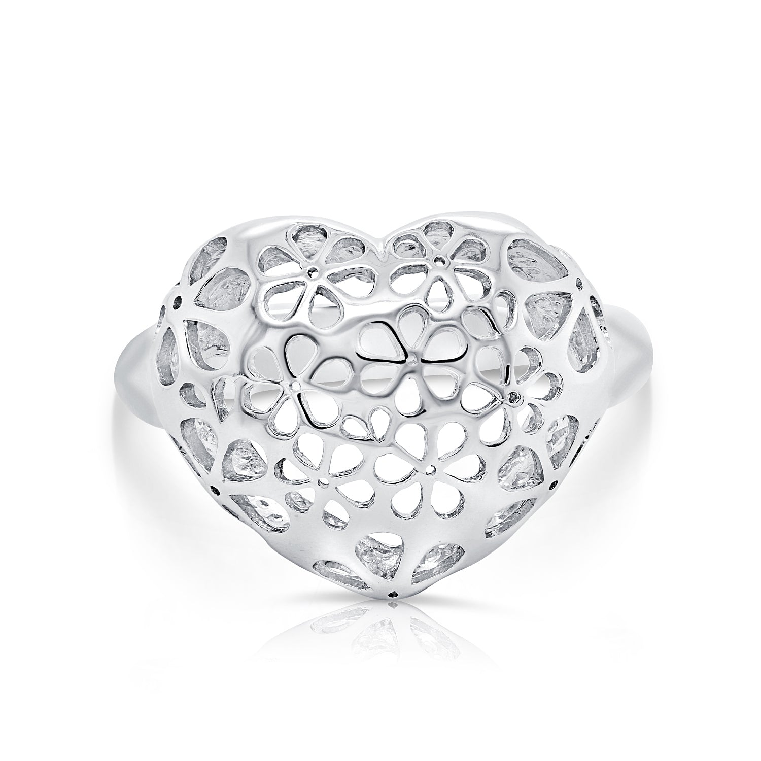 Filigree Floral Heart Ring in Sterling Silver