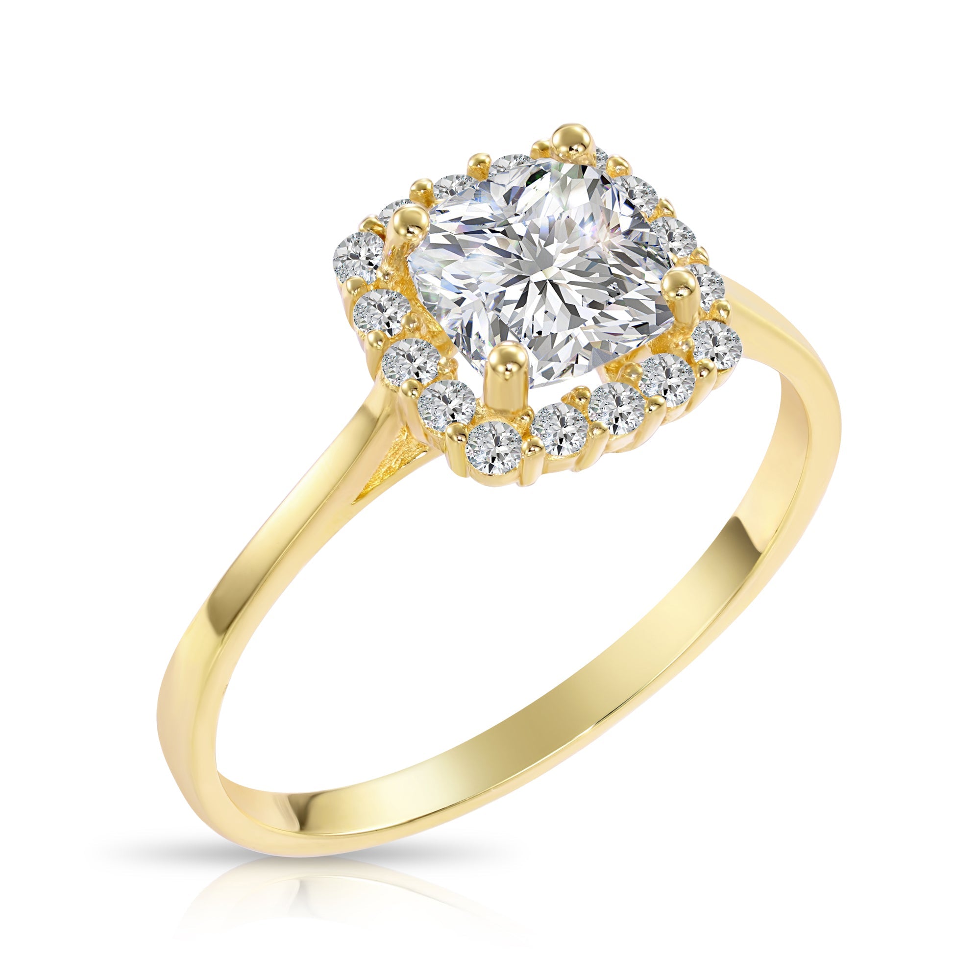 14K Yellow Gold Cushion-Cut Halo 1 Carat Engagement Ring