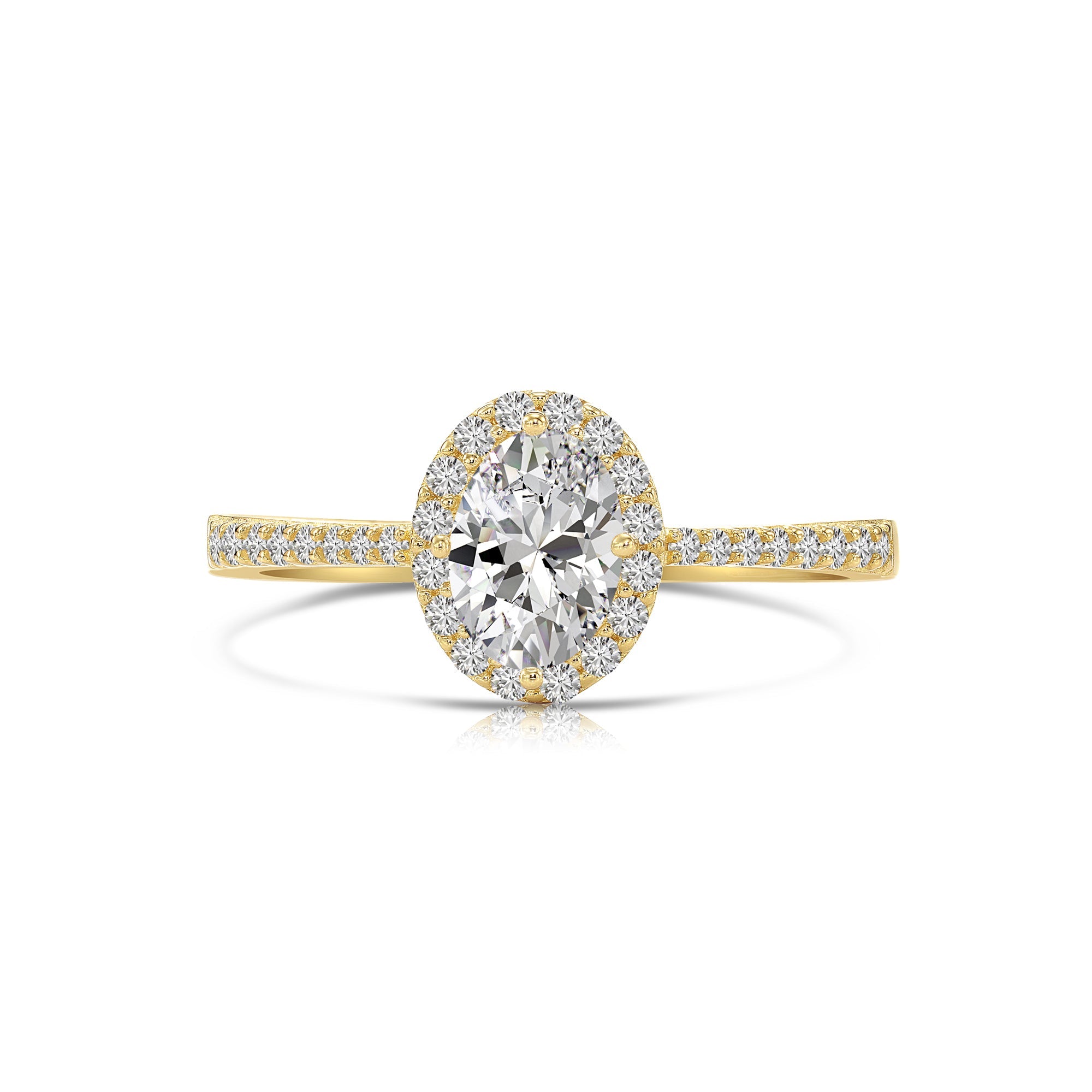 14K Yellow Gold Oval Halo 1 Carat Engagement Ring With Side Stones