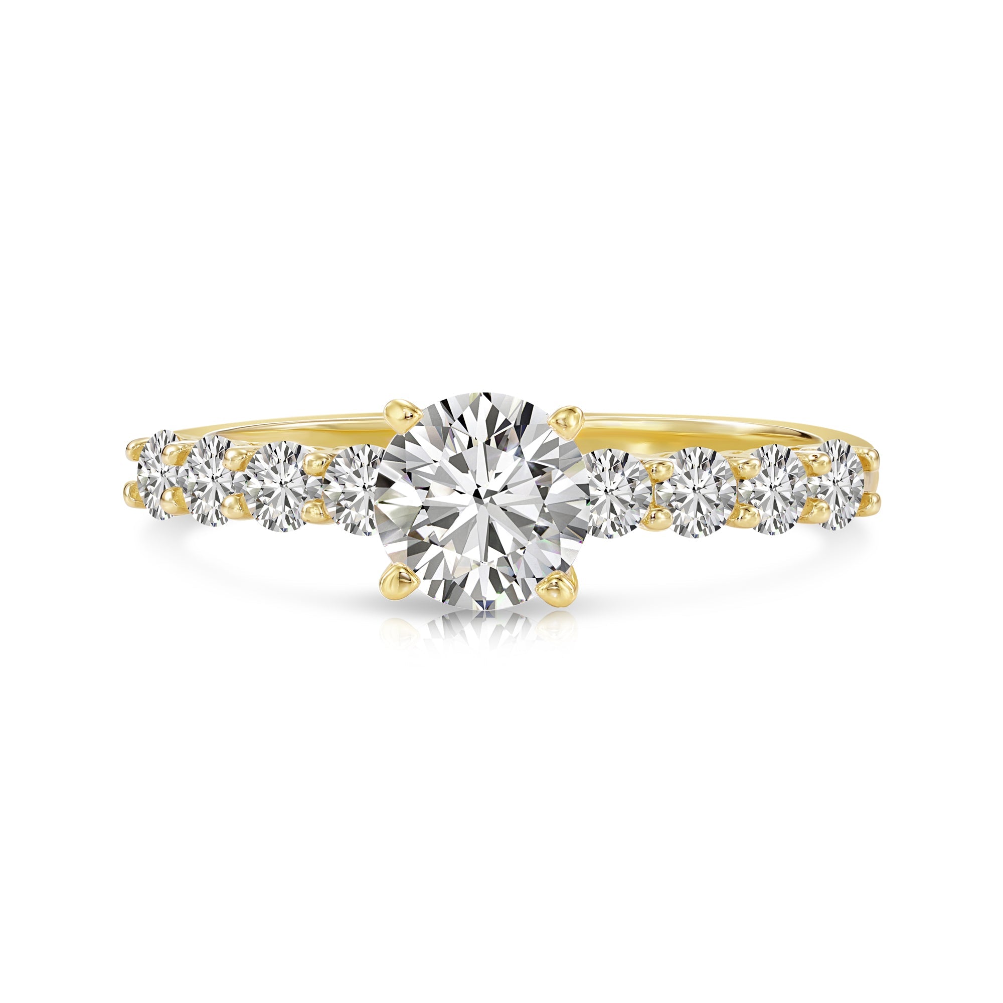 14K Yellow Gold Solitaire Round Brilliant 1 Carat Engagement Ring With Side Stones. #42678