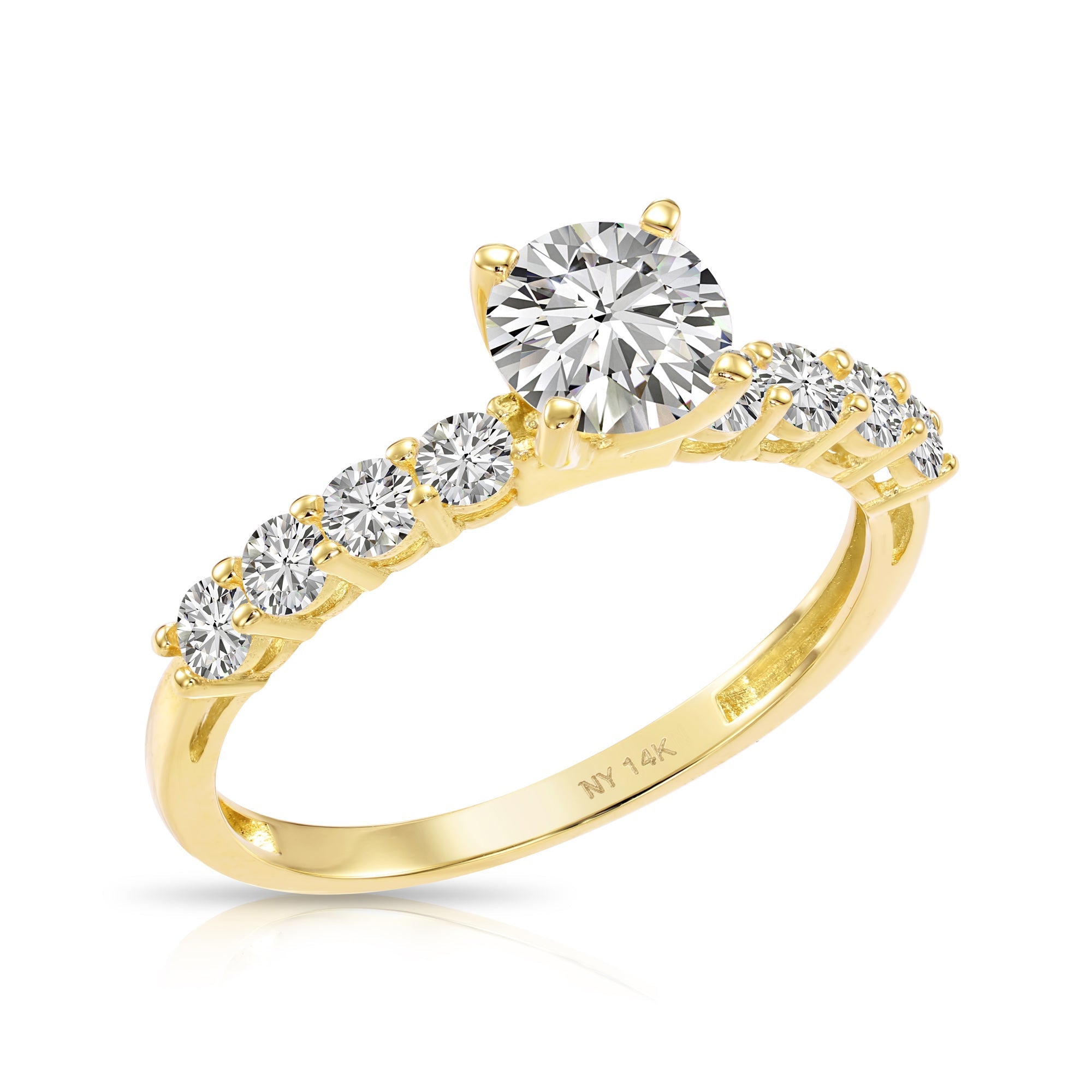 14K Yellow Gold Solitaire Round Brilliant 1 Carat Engagement Ring With Side Stones. #42678