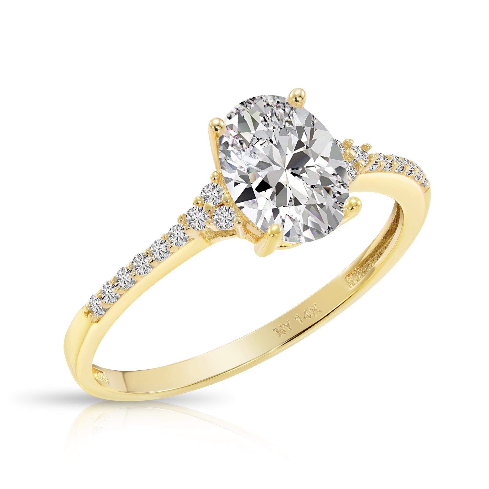 14K Yellow Gold Oval-Shaped Solitaire 1.5 Carat Engagement Ring With Side Stones