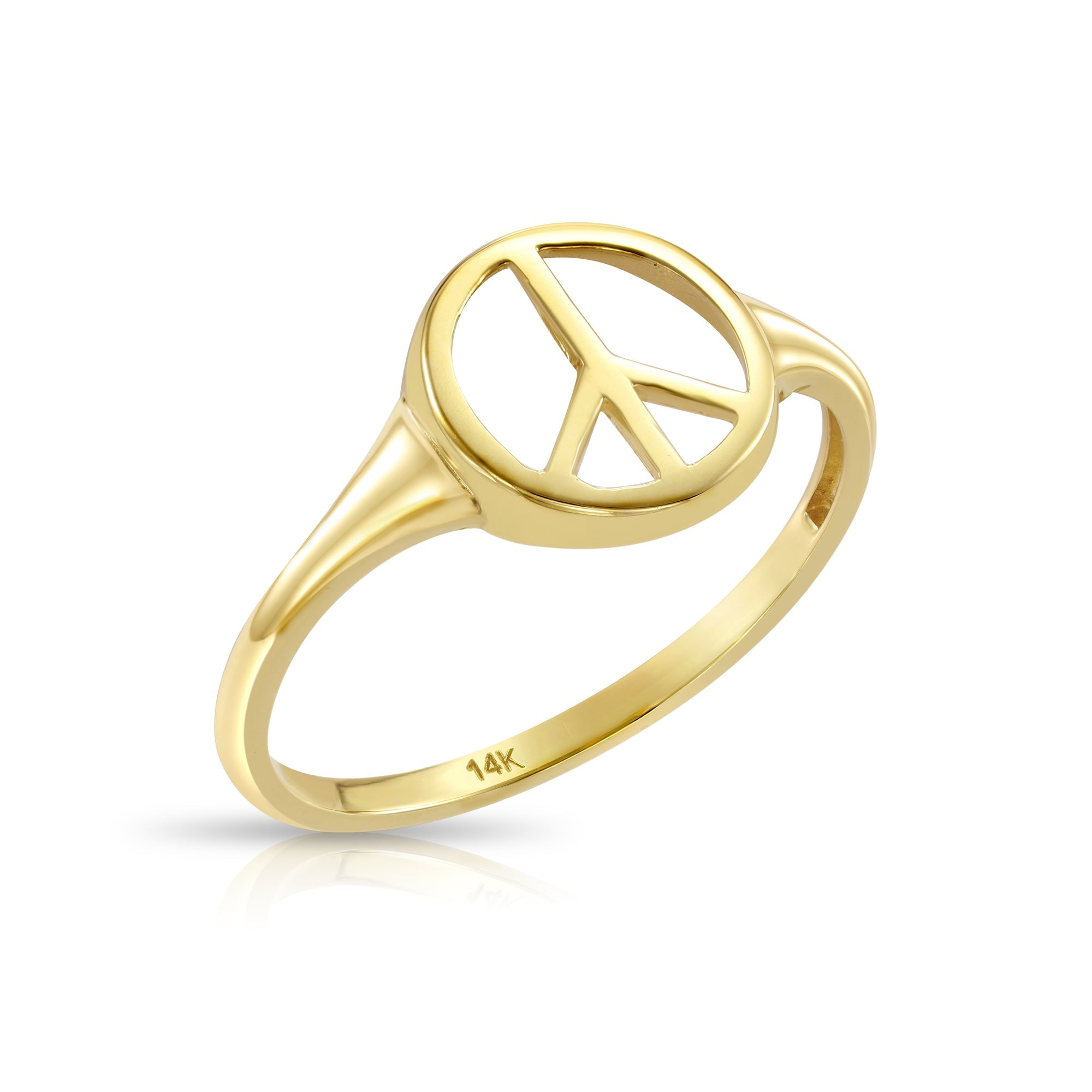 Solid 14k Gold Peace Sign Ring. 14k Yellow Gold Stackable Ring. Dainty Peace Sign Signet Design Ring