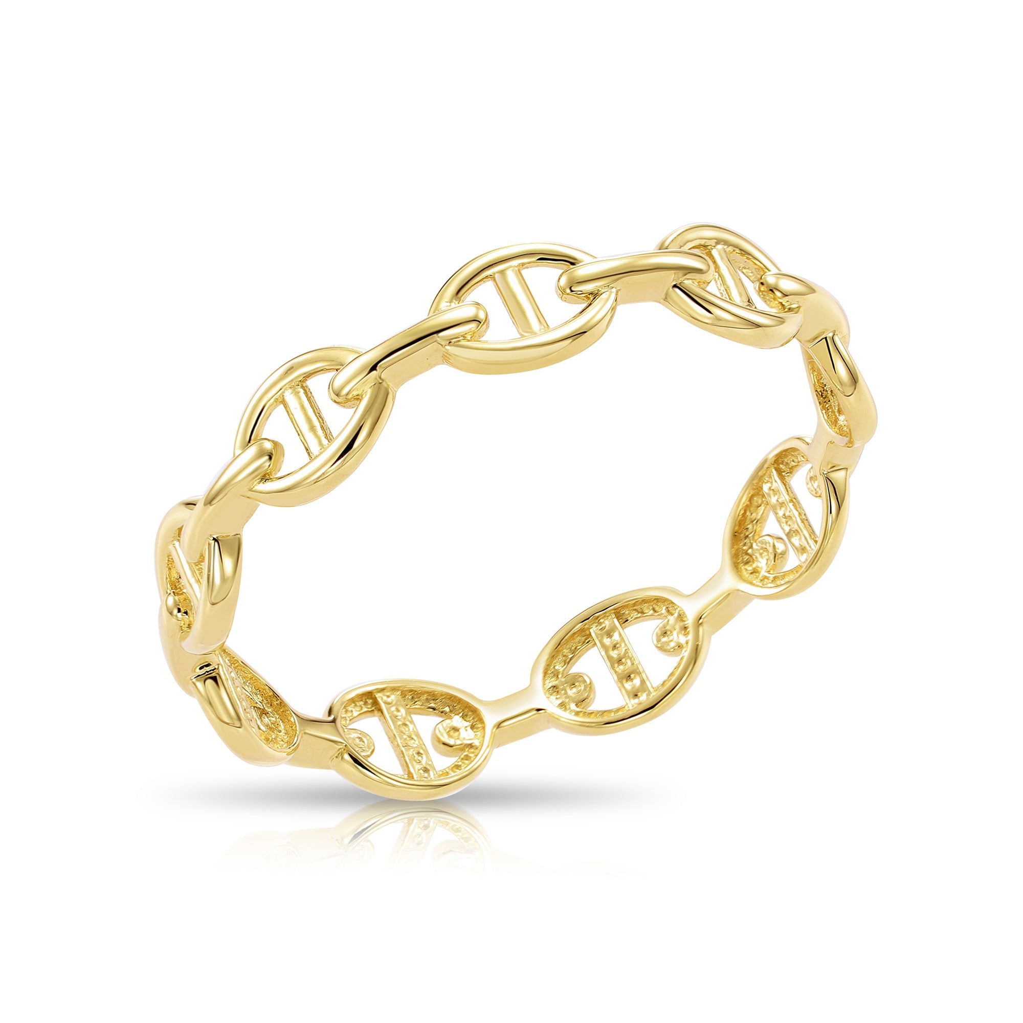 Solid 14k Gold Mariner Chain Ring. 14k Yellow Gold Stackable Ring