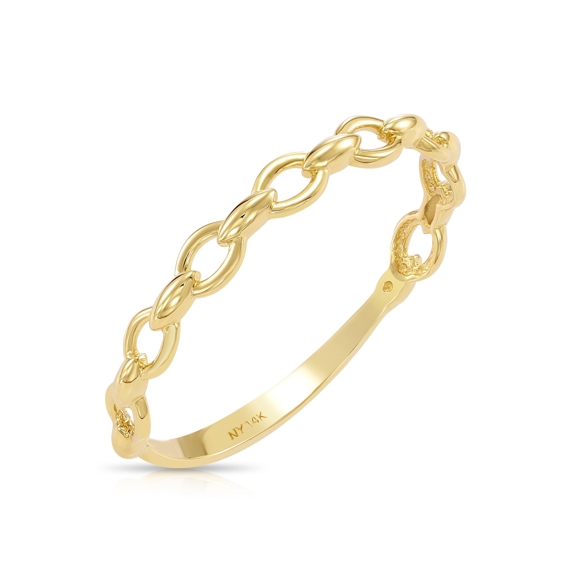 Solid 14k Gold Cuban Link Ring. Dainty Curb Chain Style Ring. 14k Yellow Gold Stackable Ring