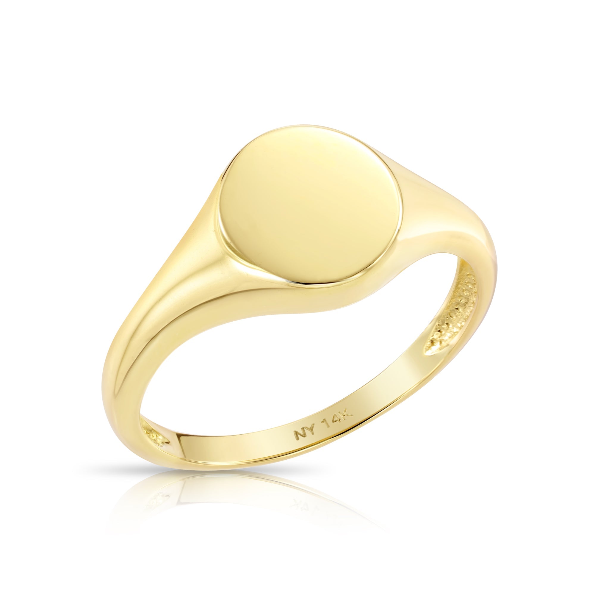 Solid 14k Gold Round Signet Ring. 14k Yellow Gold Stackable Ring. Gift For Her. Large Signet Design Ring