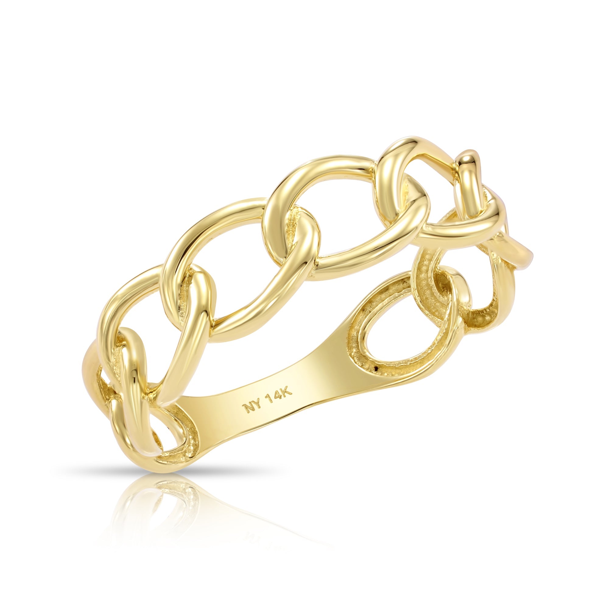 Solid 14k Gold Cuban Chain Ring. 14k Yellow Gold Stackable Ring. Gift For Her. Chunky Chain Link Design Ring