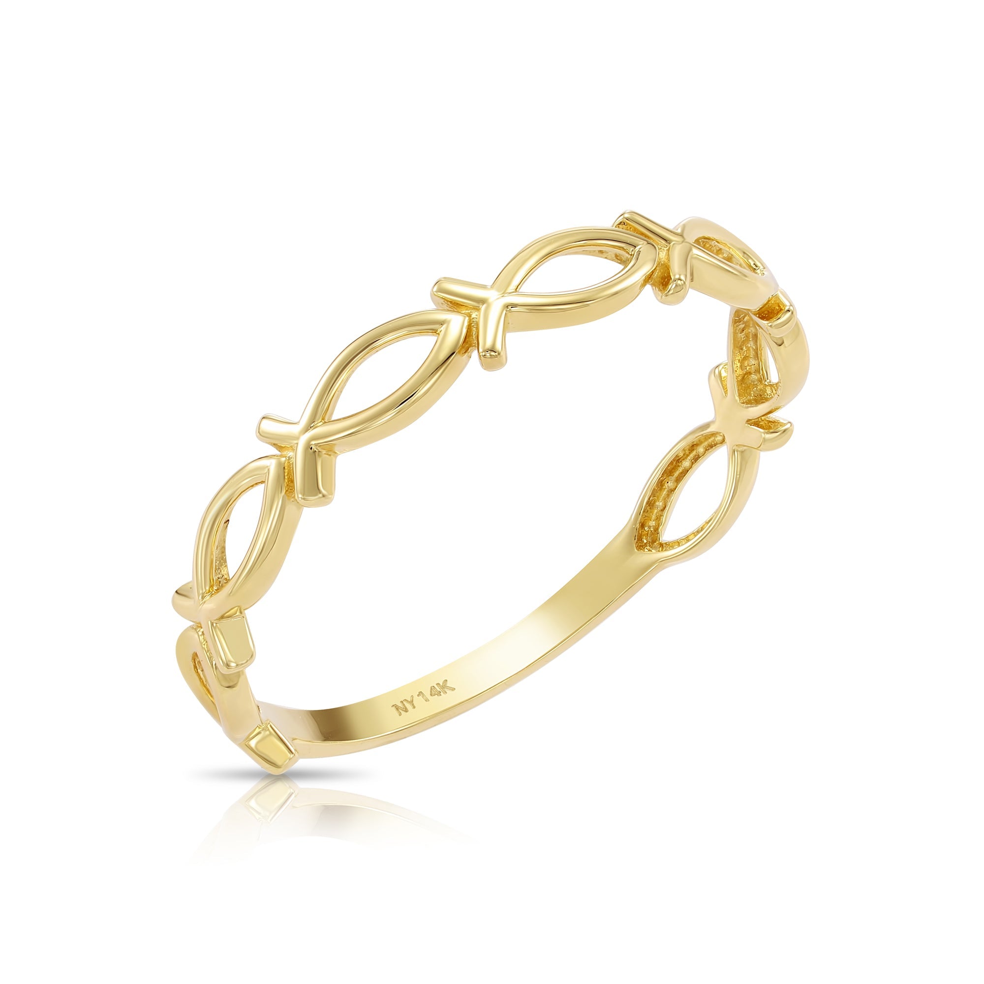 Solid 14k Gold Ichthus Fish Ring. 14k Yellow Gold Stackable Ring. Pisces Zodiac Astrology Sign