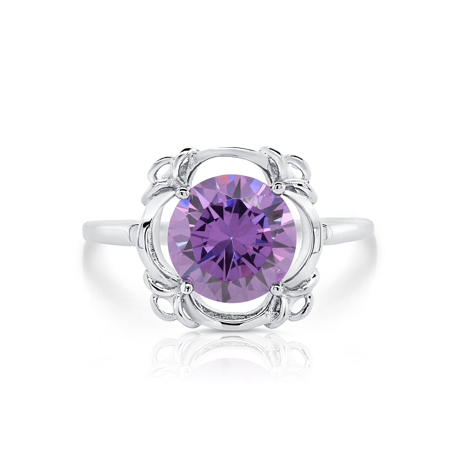 CZ Birthstone Ring. 4 colors in Sterling Silver