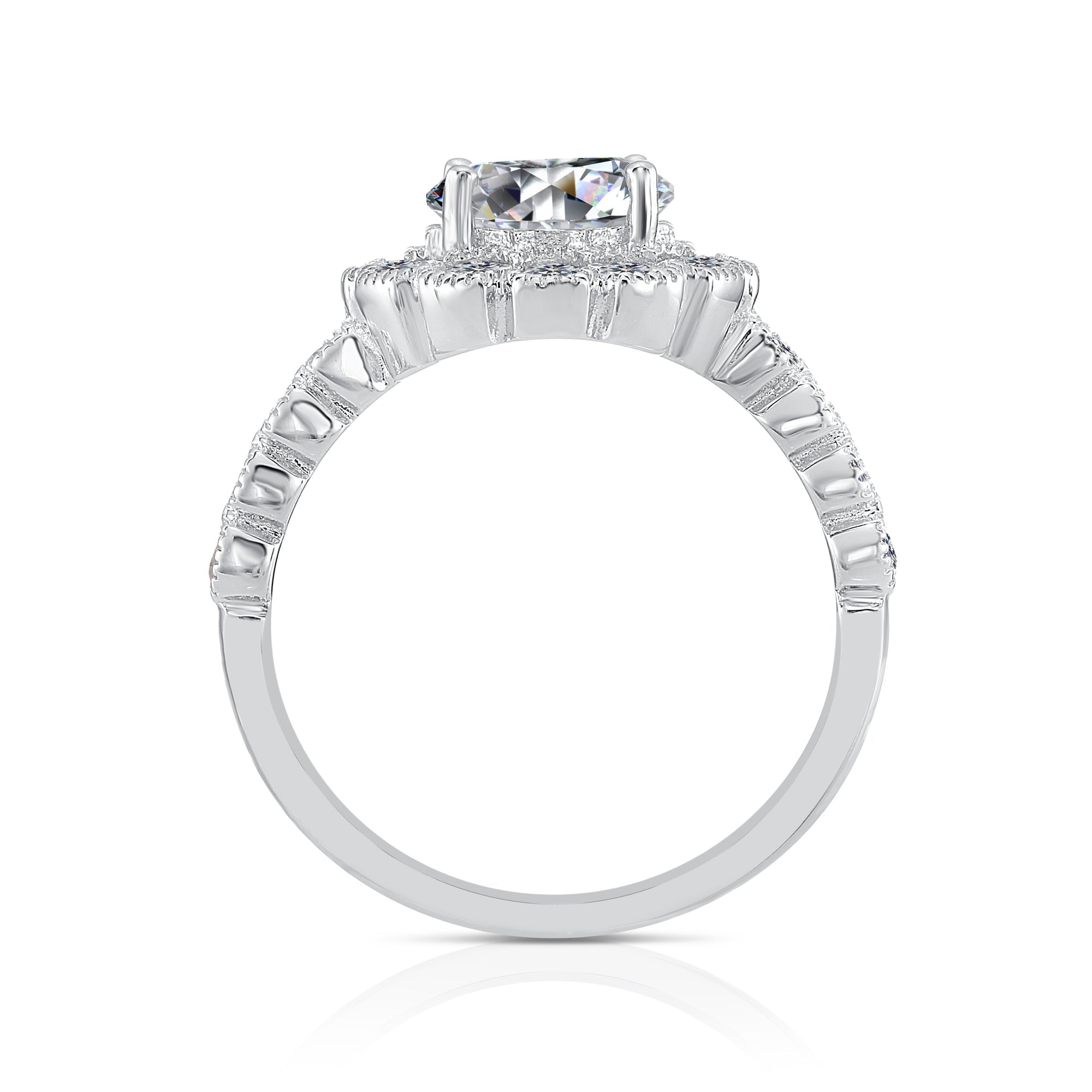 CZ Classic Flower Halo Engagement Ring in