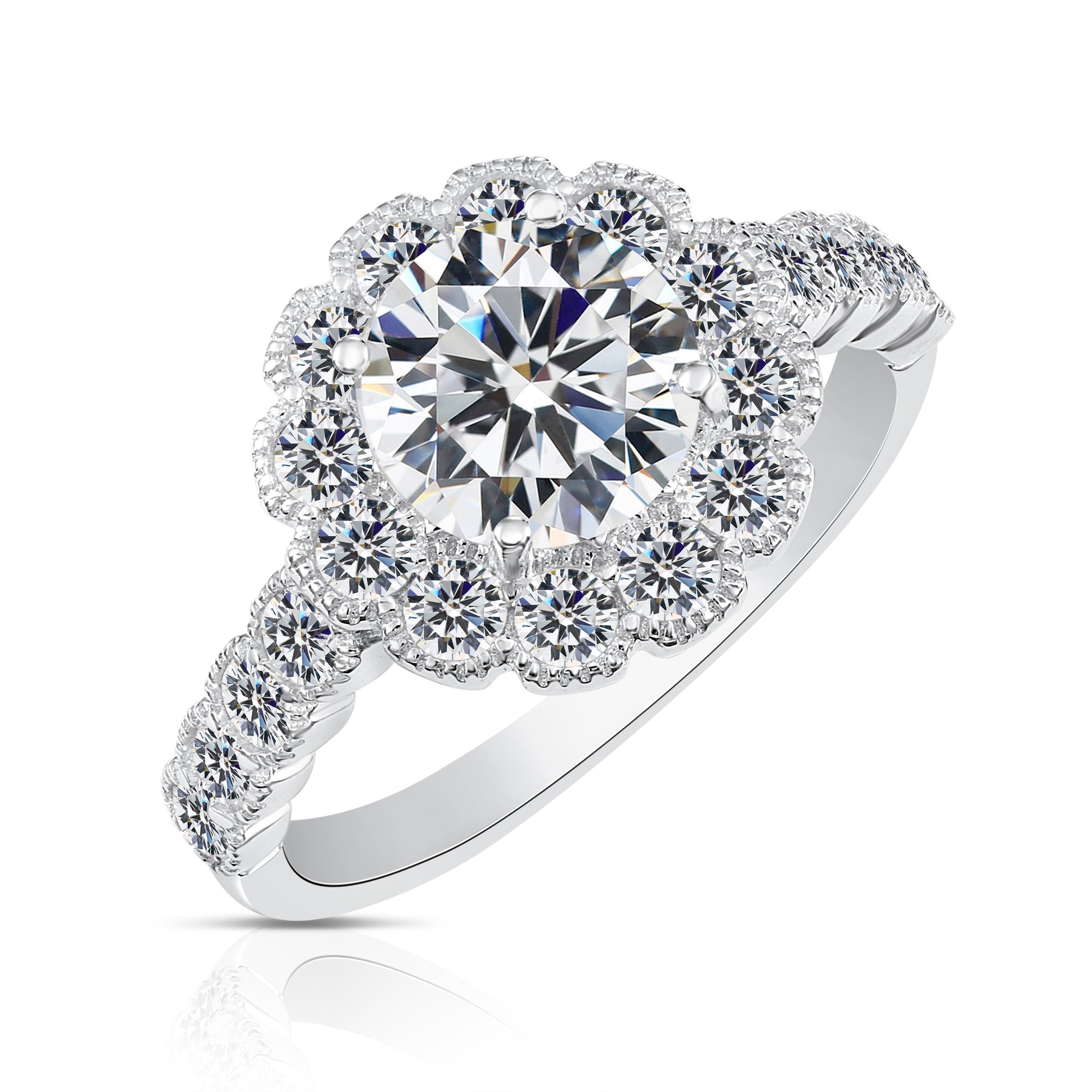 CZ Classic Flower Halo Engagement Ring in