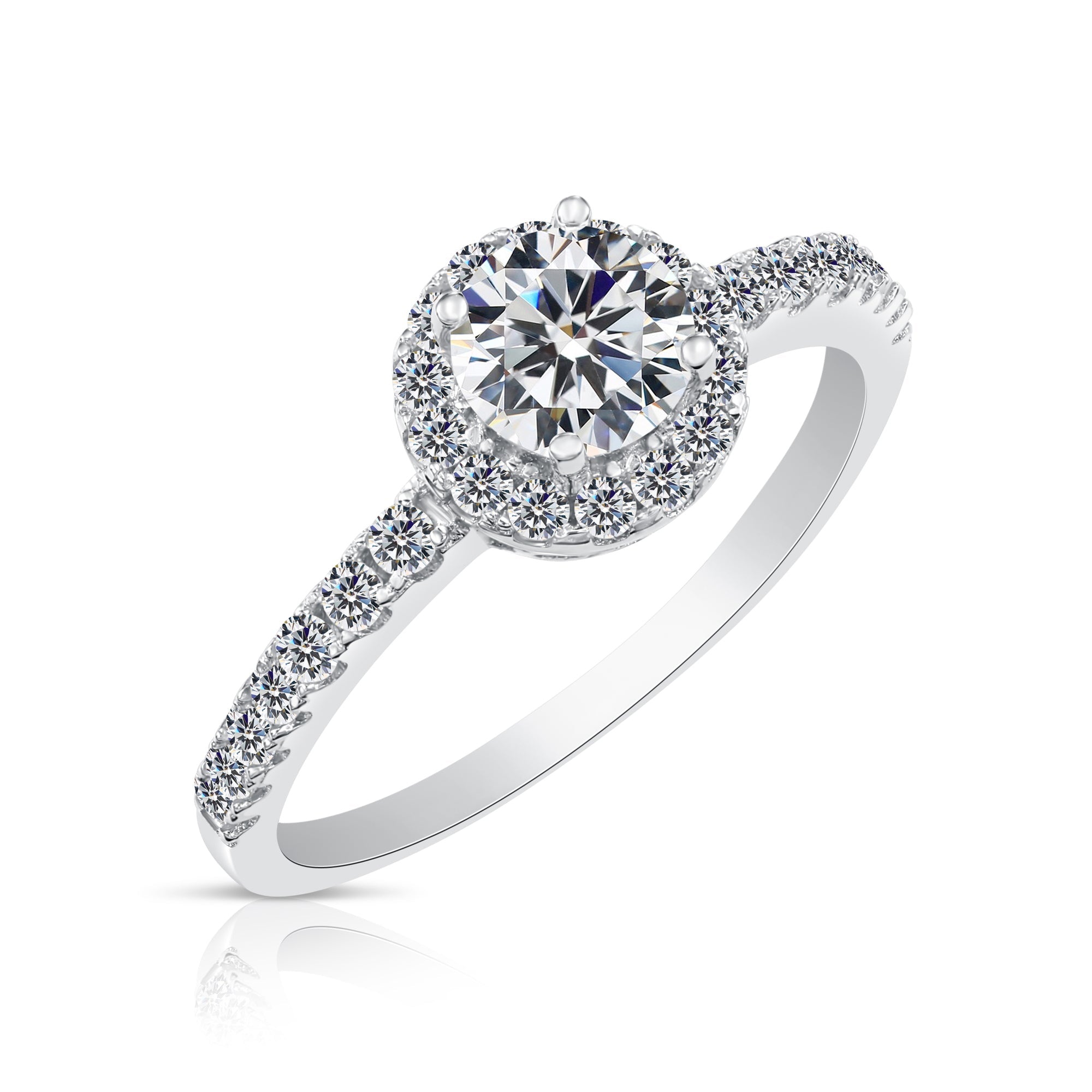 CZ Classic Solitaire Round Halo Engagement Ring in