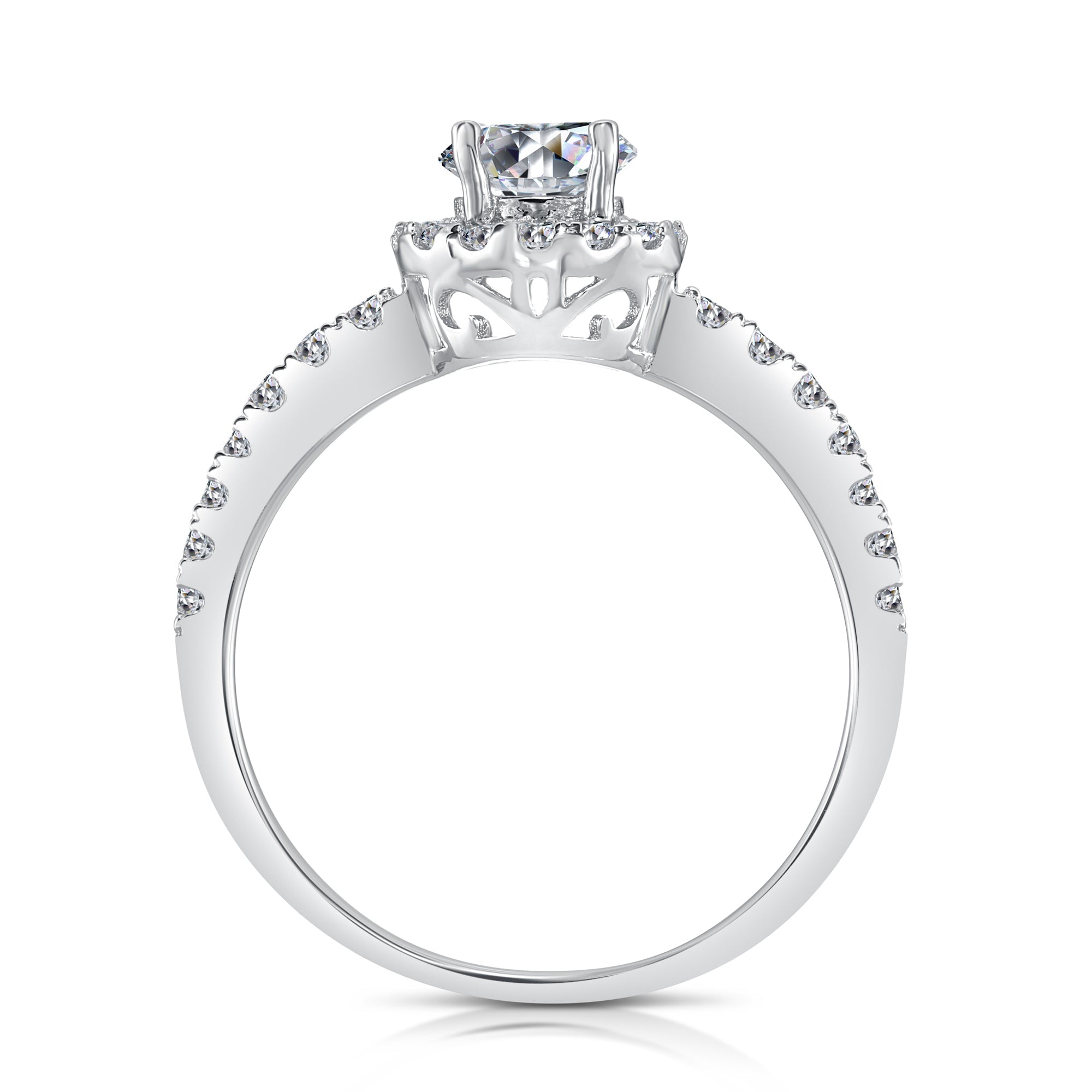 CZ Classic Solitaire Round Halo Engagement Ring in