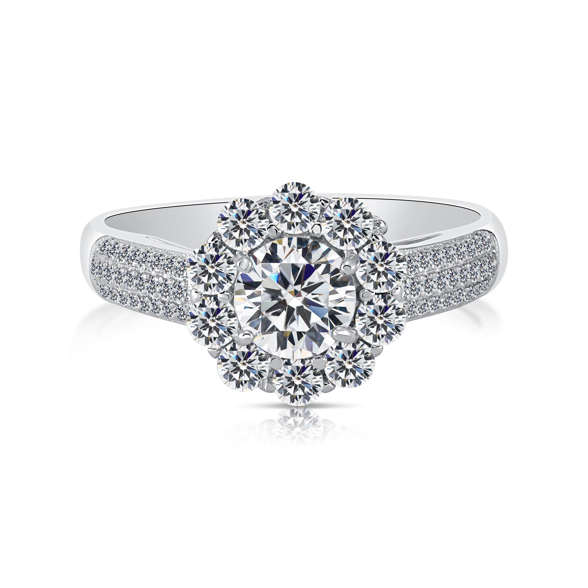 CZ Classic Flower Halo Engagement Ring in