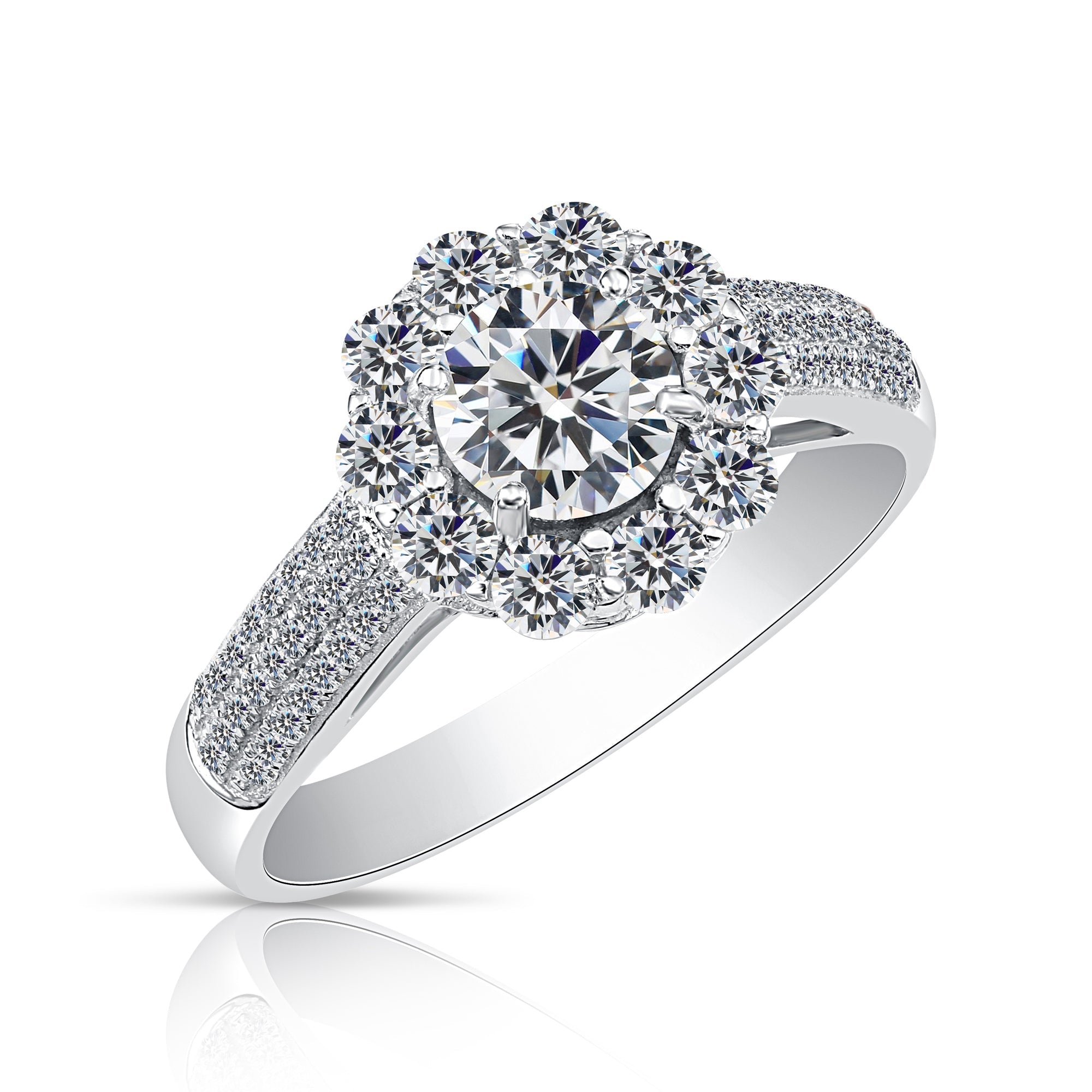 CZ Classic Flower Halo Engagement Ring in