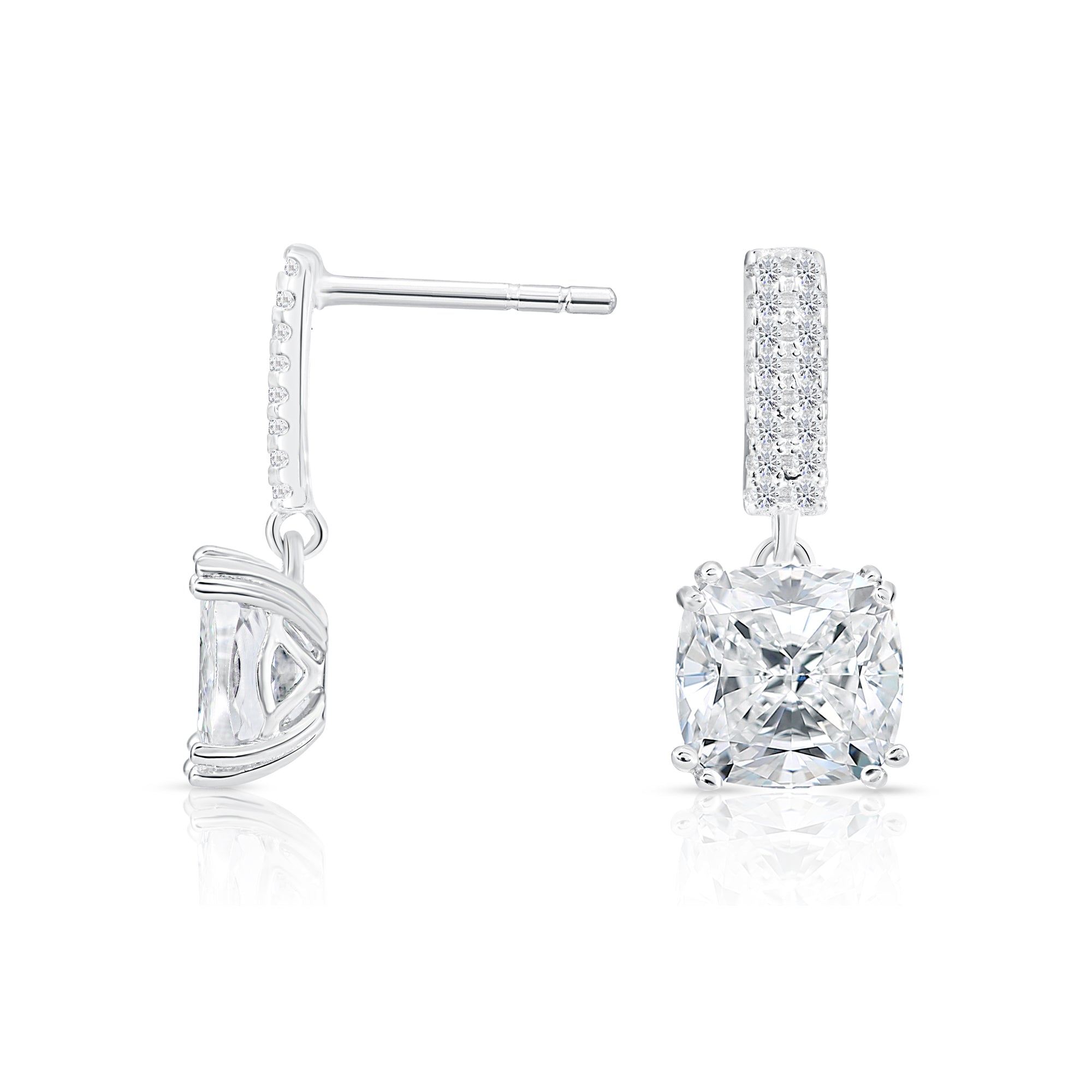 CZ Dangle Square Earrings in Sterling Silver