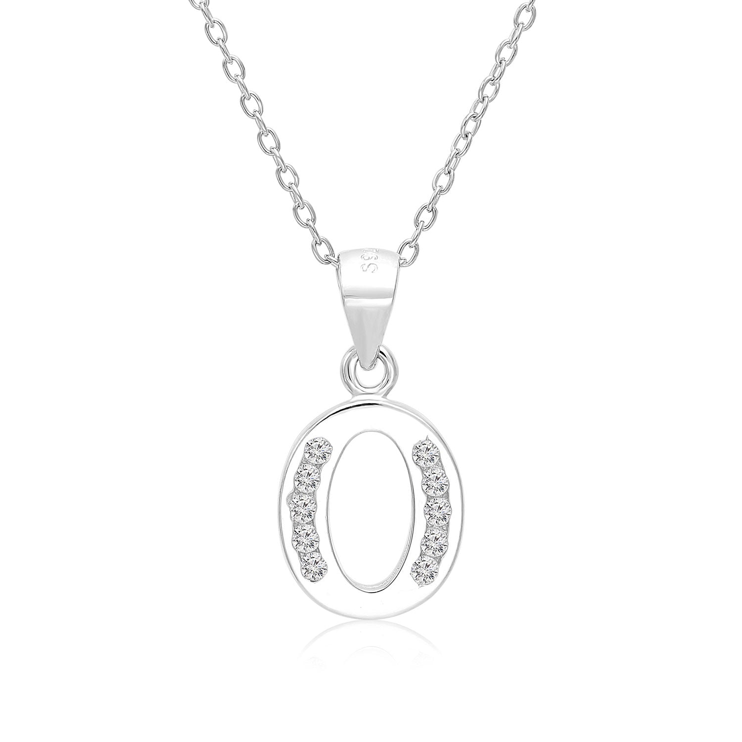 CZ Initial Charm Necklace. All Letters in Sterling Silver