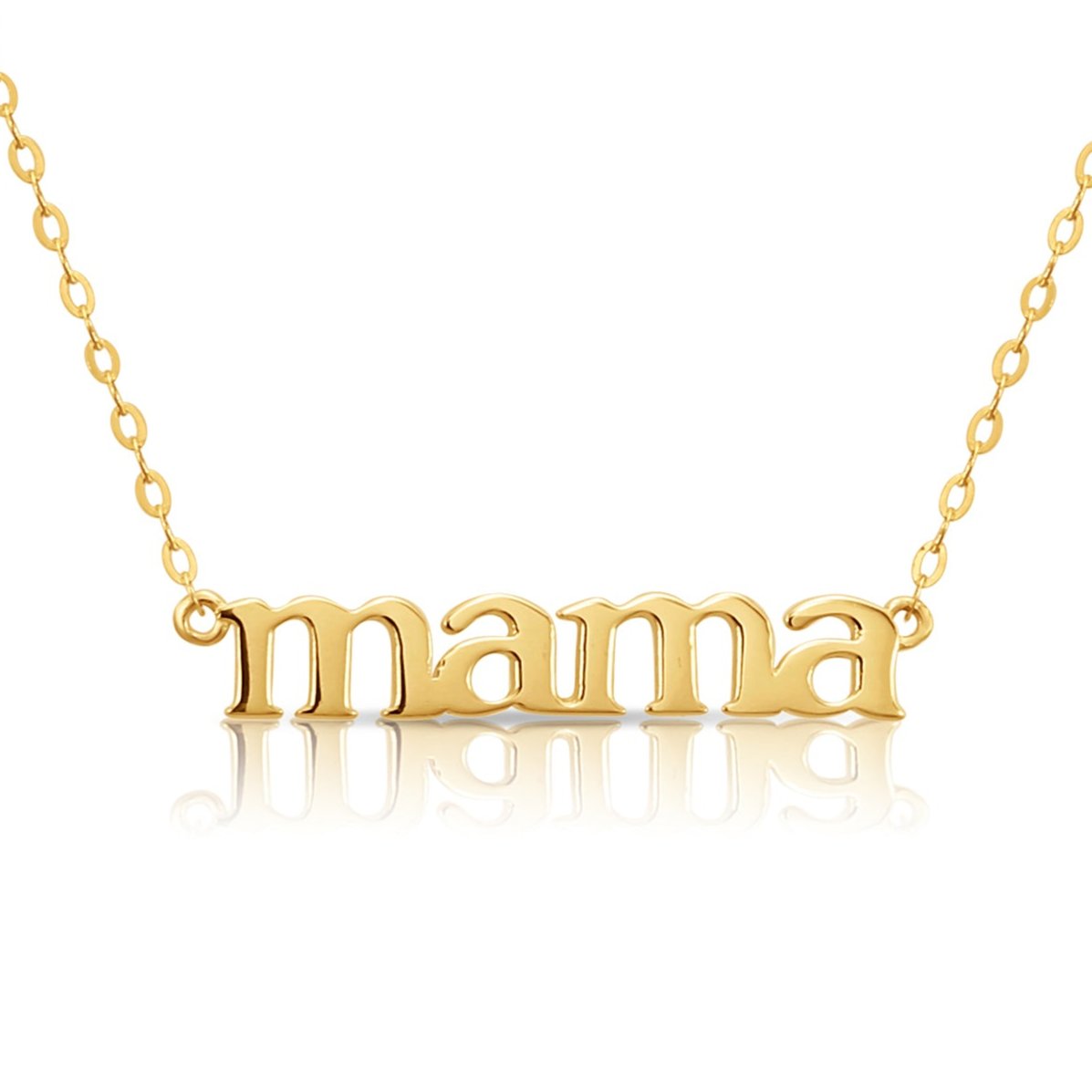 14K Solid Yellow Gold Mama Necklace. 16 Inch - 18 Inch Adjustable Cable Chain