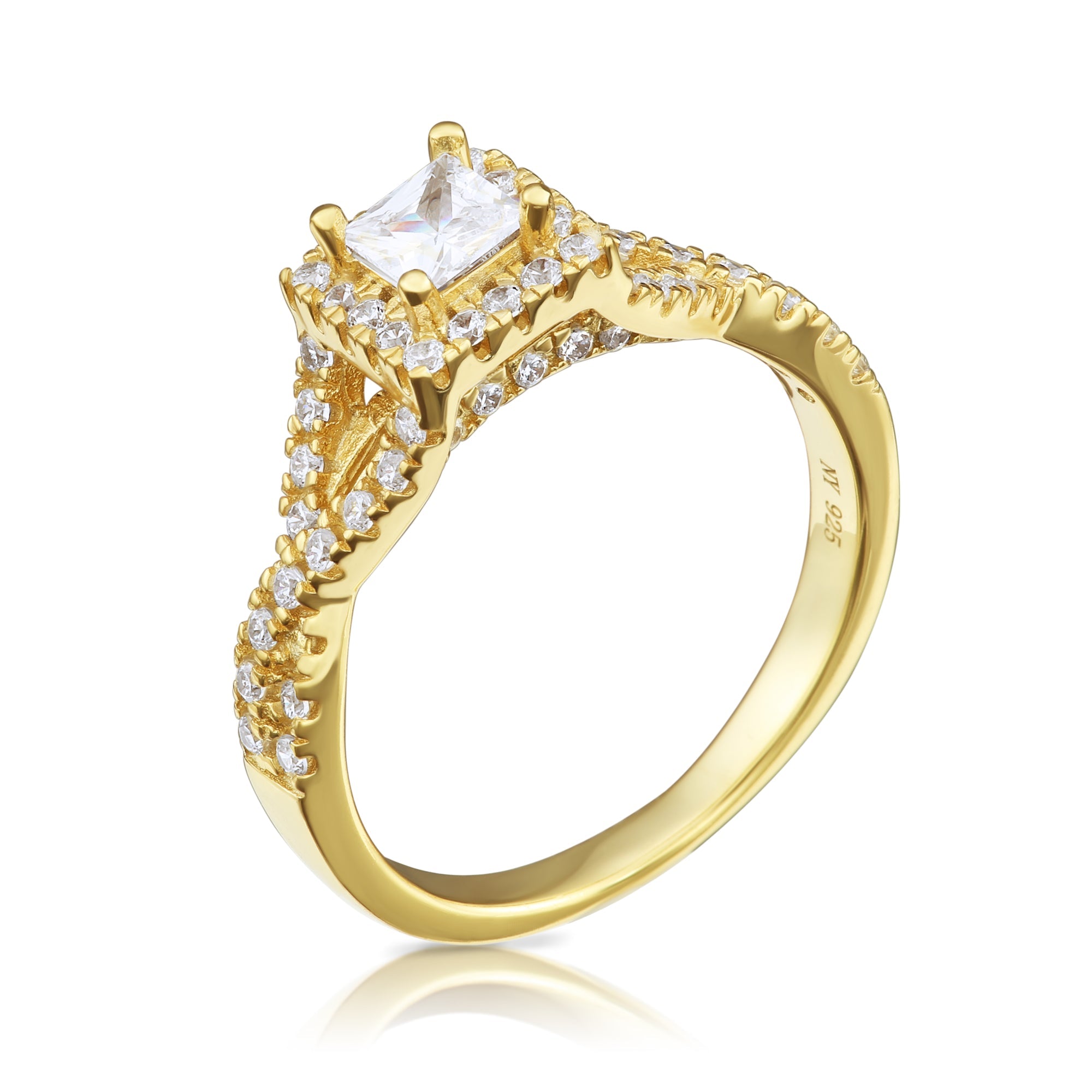 CZ Princess Engagement Ring Set. Gold Plated in Sterling Silver