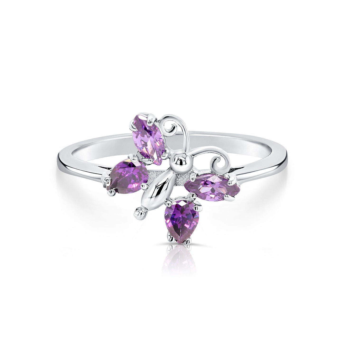 CZ Birthstone Butterfly Ring in Sterling Silver