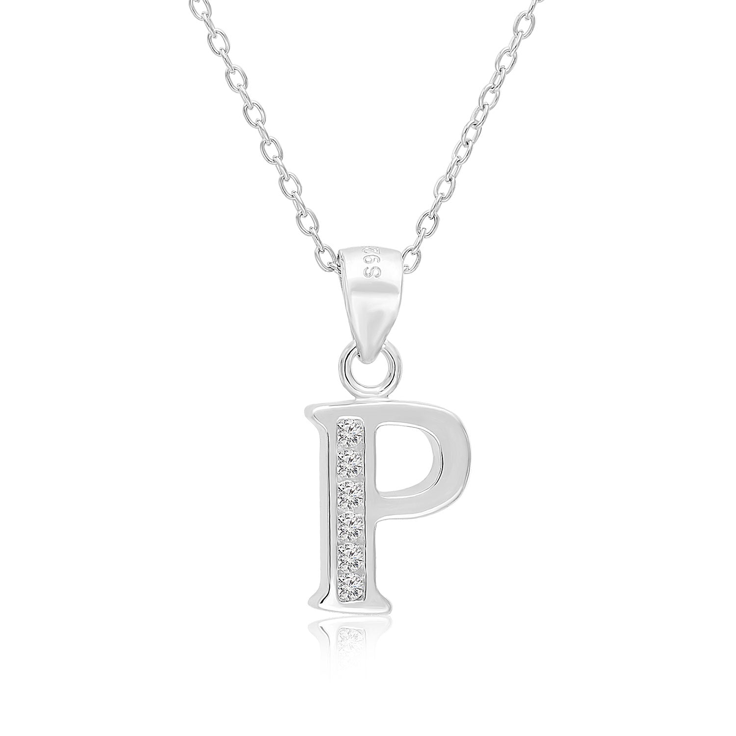 CZ Initial Charm Necklace. All Letters in Sterling Silver