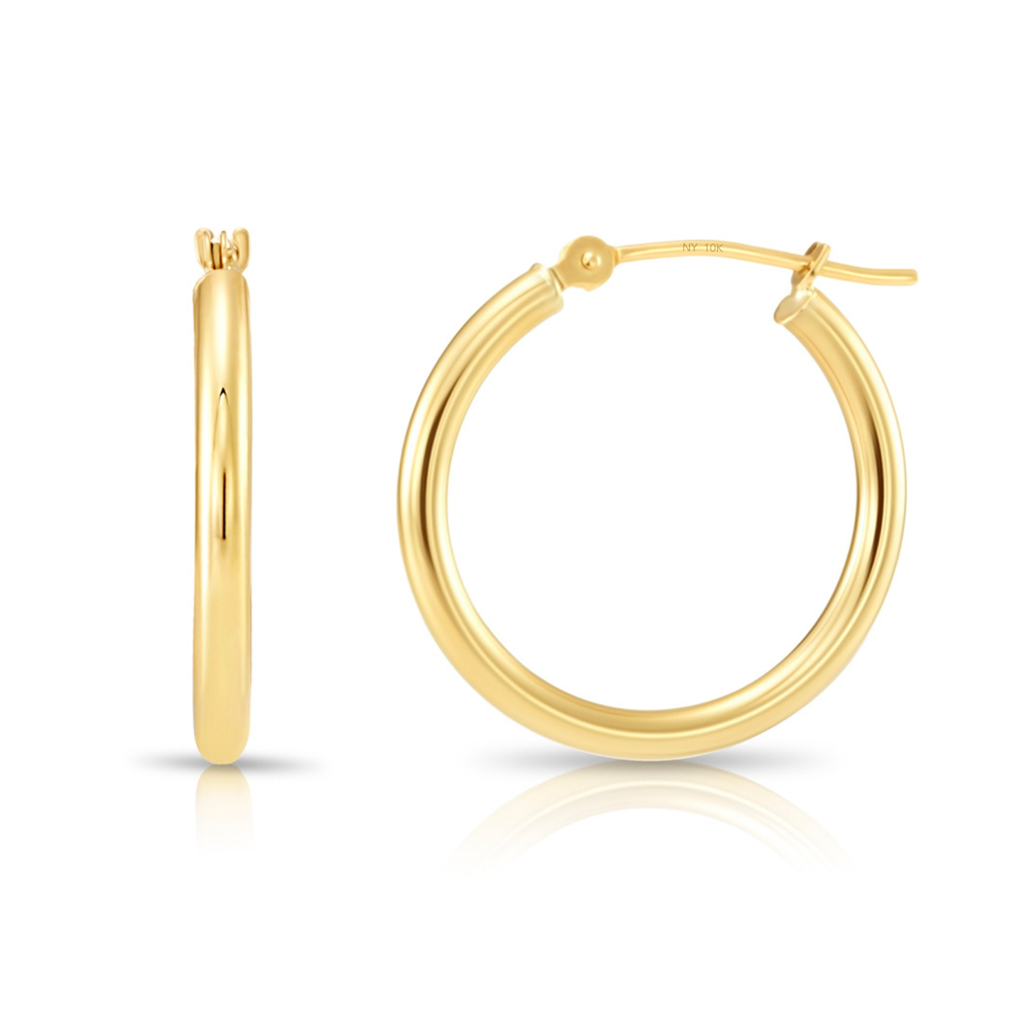 10K Yellow Gold Classic Round Hoop Earrings. 2mm Thin. All Sizes Available