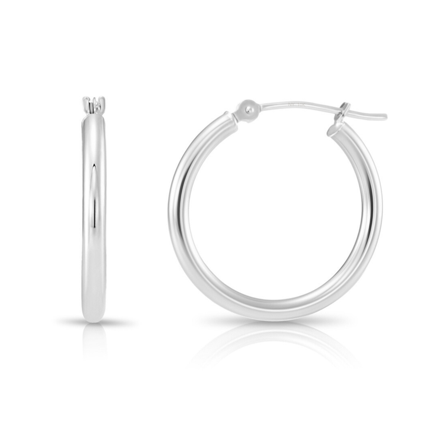 10K White Gold Classic Round Hoop Earrings. All Sizes Available