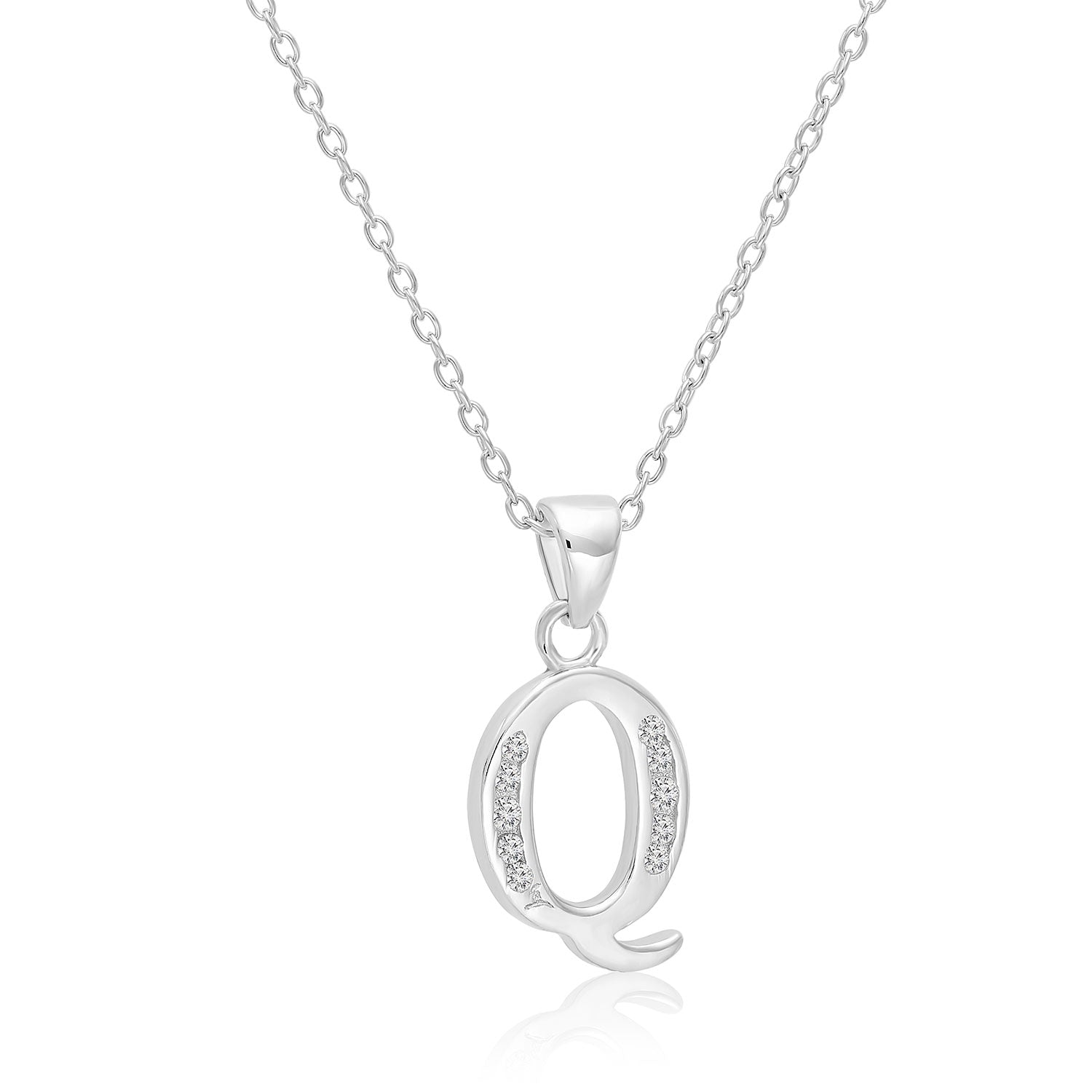 CZ Initial Charm Necklace. All Letters in Sterling Silver