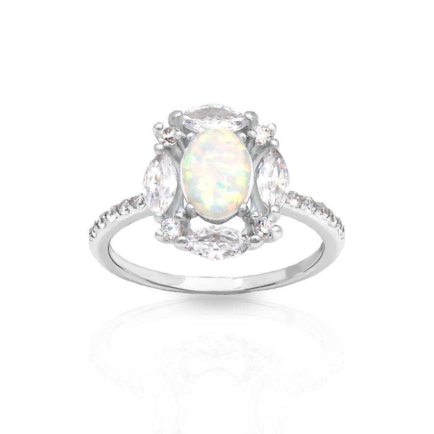 CZ Fire Opal Oval Ring in Sterling Silver