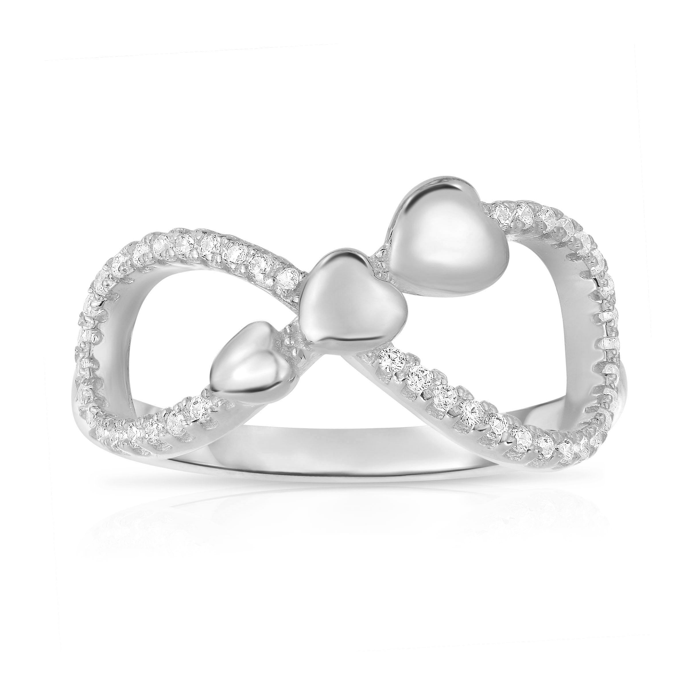 CZ Infinity Triple Heart Ring in Sterling Silver